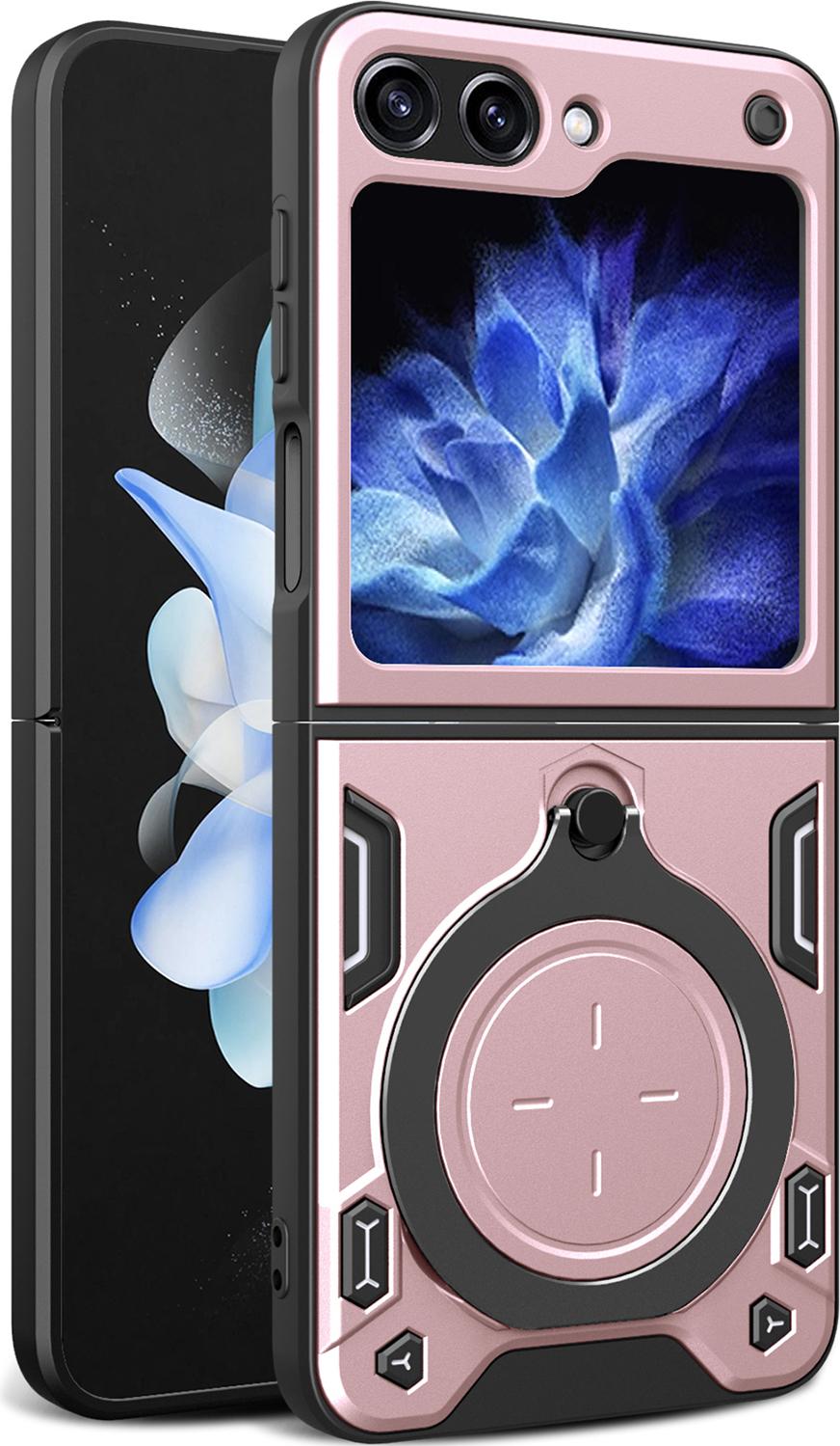 Custodia Per Samsung Galaxy Z Flip 6 / Z Flip 7 Fe A Doppio Strato Con Supporto Ad Anello Rosa
