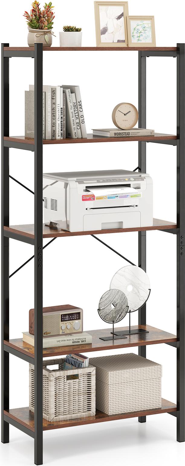 Costway Libreria A 5 Livelli, Scaffale Con Struttura In Metallo E Doppio Set Antiribaltamento, Ripiano Portaoggetti Scaffale Espositivo Indipendente 66 X 34 X 161 Cm