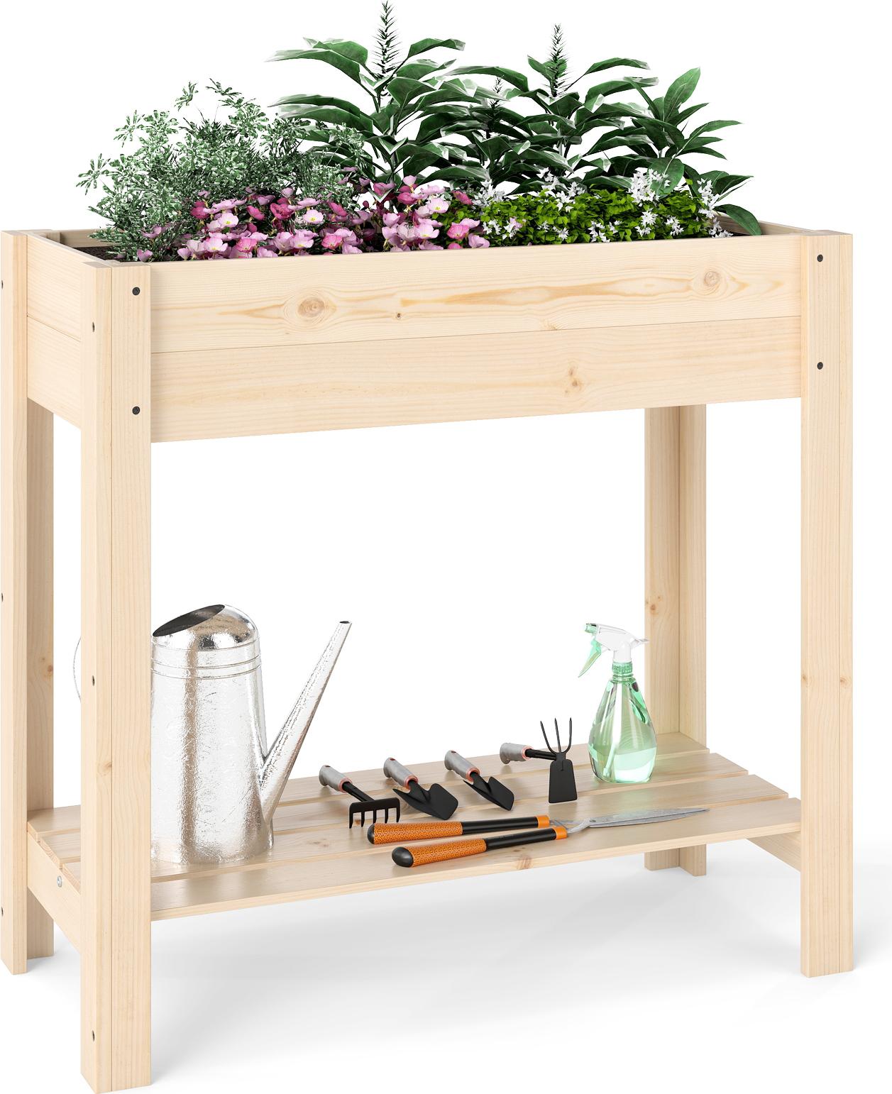 Costway Letto Da Giardino Rialzato Con Ripiano E Drenaggio, Letto Da Giardino Rialzato In Legno, Fioriera, Letto Per Ortaggi Letto Per Erbe Aromatiche Grande 81 X 37 X 77 Cm Natura