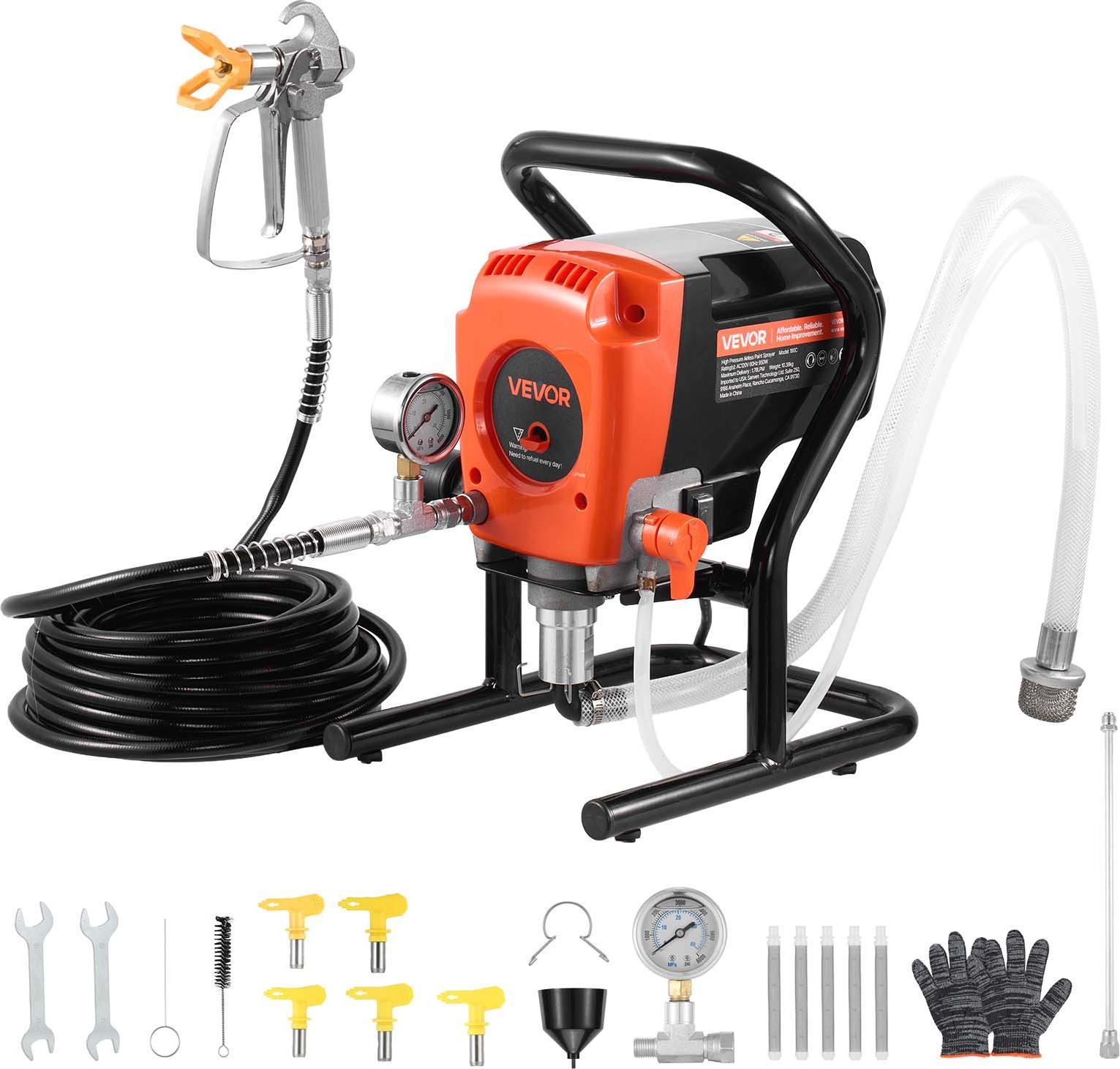 Vevor Spruzzatore Di Vernice Airless 900 W 3300 Psi, 1,78 L/Min Sistema Di Spruzzatura Di Vernice Con Spazzola Di Pulizia E Tubo Flessibile E Barra Di Estensione E Ugelli, Spruzzatore Di Vernice Per Case, Edifici