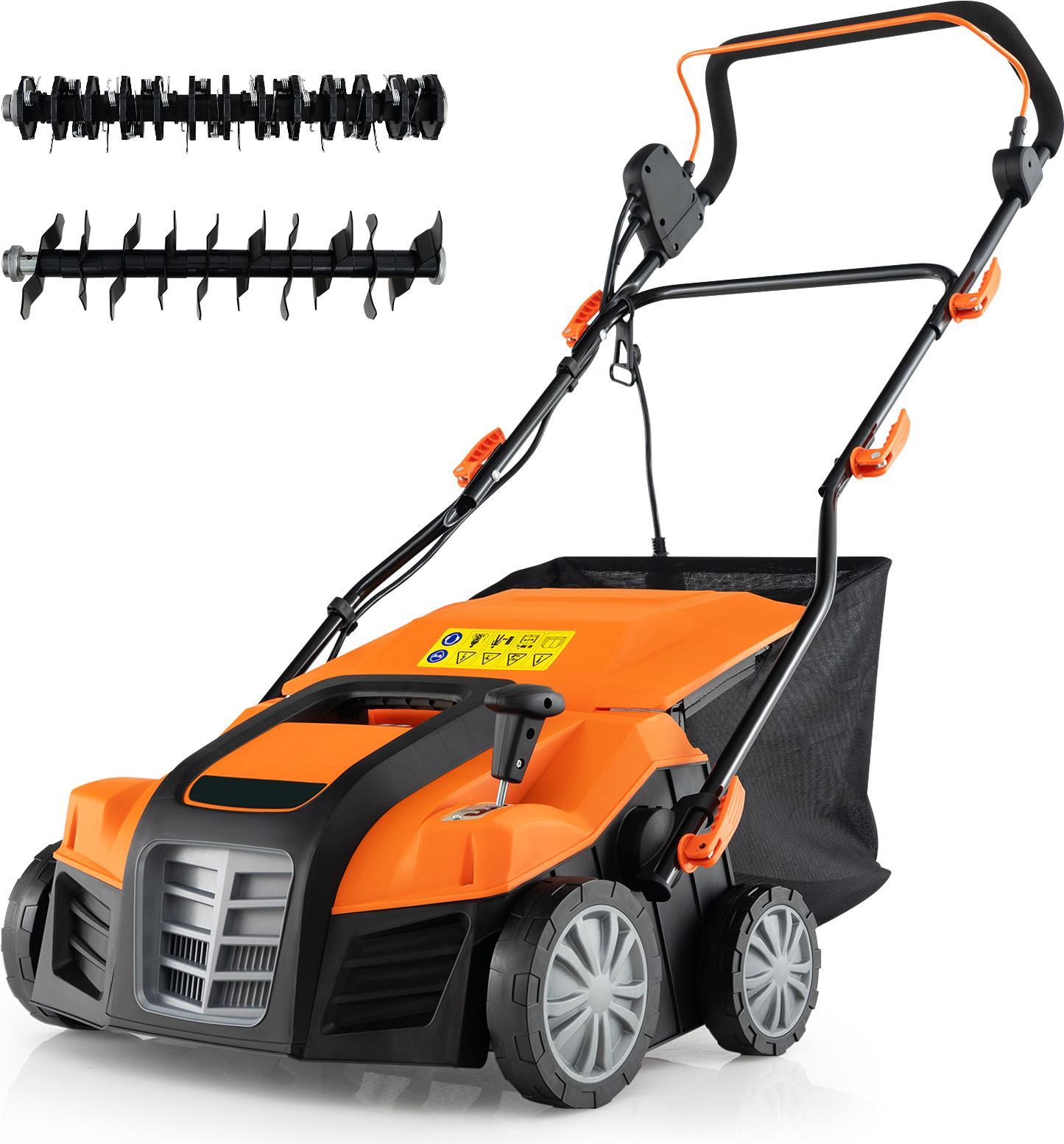 Arieggiatore Elettrico E Arieggiatore Costway 2In1, Arieggiatore Ambulante Con Raccoglitore Da 55L, Regolazione Dell'altezza A 3 Stadi E Profondità Di Lavoro A 5 Stadi, Arancione