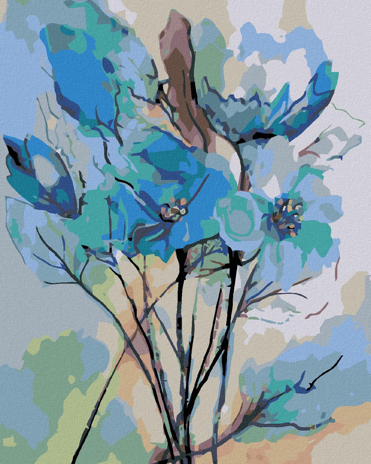 Zuty - Pittura Con I Numeri - Asstratto Di Fiori Blu, 40X50 Cm, Tela Tesa Su Telaio