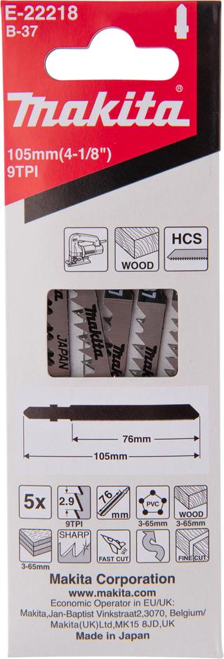 Lama Per Seghetto Alternativo Makita Per Legno 80 Mm - 9 - Hcs - 5 Pz.