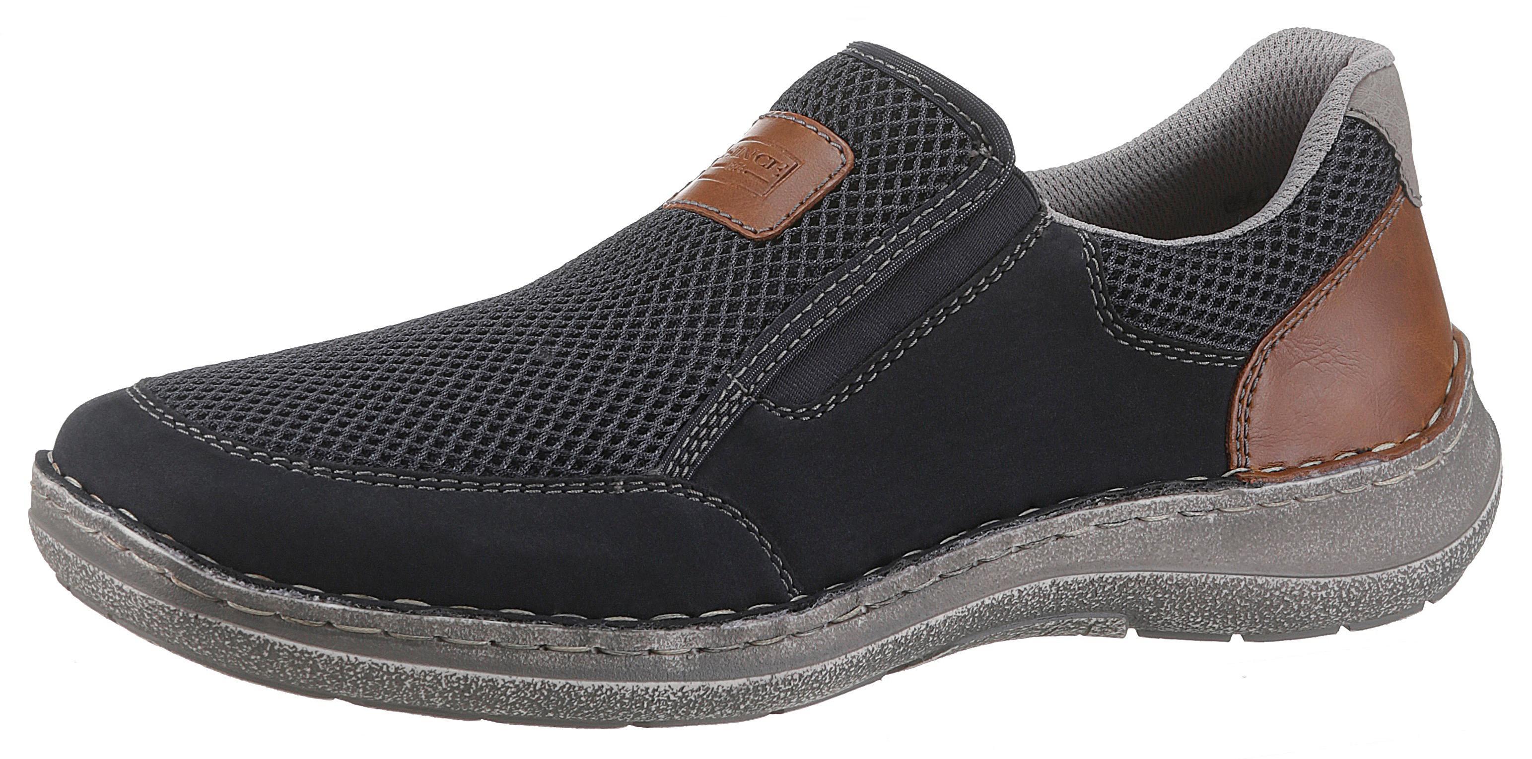 Slipper Rieker, Herren, Gr. 44, Bunt (Navy Braun), Lederimitat, Textil, Schuhe Slipper, Halbschuh, Freizeitschuh, Schlupfschuh Mit Luftigem Mesh