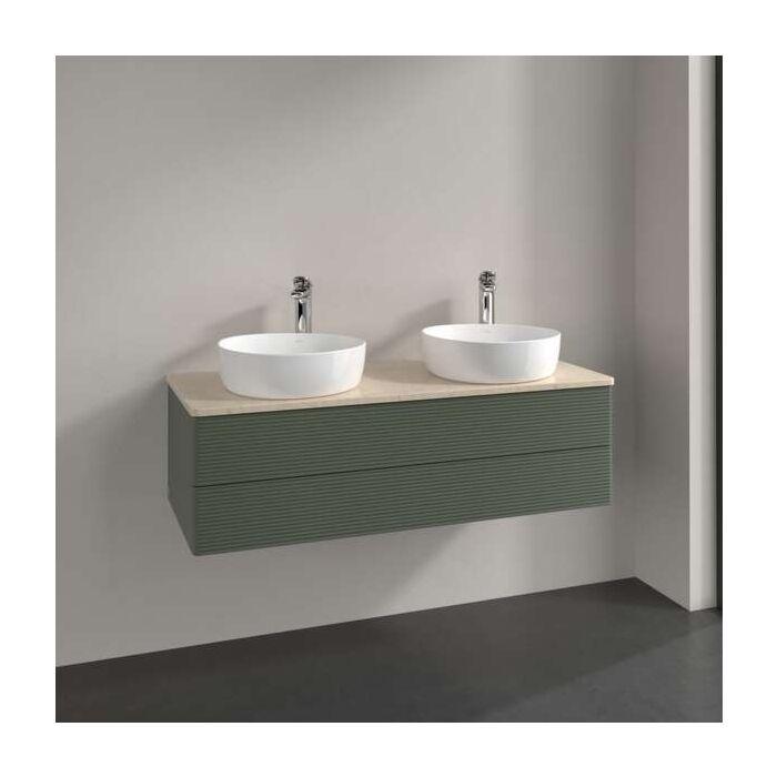 Villeroy Und Boch Antao Waschtisch-Unterschrank L24153HL Mit Beleuchtung, 2 AuszüGe, 1200 X 360 X 500 Mm, Front Mit Struktur, Leaf Green Matt Lacquer / Botticino