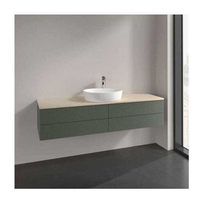 Villeroy Und Boch Antao Waschtisch-Unterschrank L25153HL Mit Beleuchtung, 4 AuszüGe, 1600 X 360 X 500 Mm, Front Mit Struktur, Leaf Green Matt Lacquer / Botticino