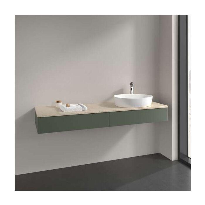 Villeroy Und Boch Antao Waschtisch-Unterschrank L16053HL Mit Beleuchtung, 2 AuszüGe, 1600 X 190 X 500 Mm, Front Ohne Struktur, Leaf Green Matt Lacquer / Botticino