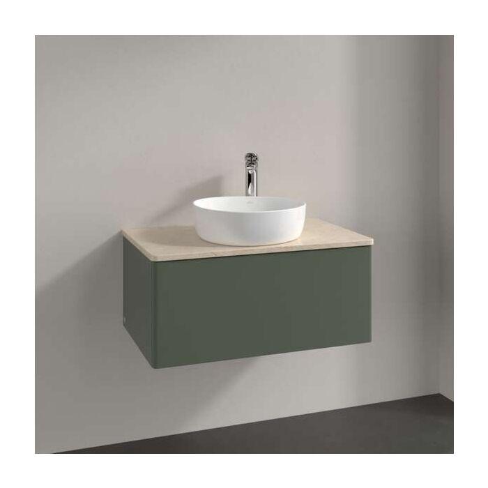 Villeroy Und Boch Waschtisch-Unterschrank L30053HL Mit Beleuchtung, 1 Auszug, 800 X 360 X 500 Mm, Front Ohne Struktur, Leaf Green Matt Lacquer / Botticino