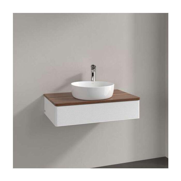Villeroy Und Boch Antao Waschtisch-Unterschrank L08152MT Mit Beleuchtung, 1 Auszug, 800 X 190 X 500 Mm, Front Mit Struktur, White Matt Lacquer / Warm Walnut