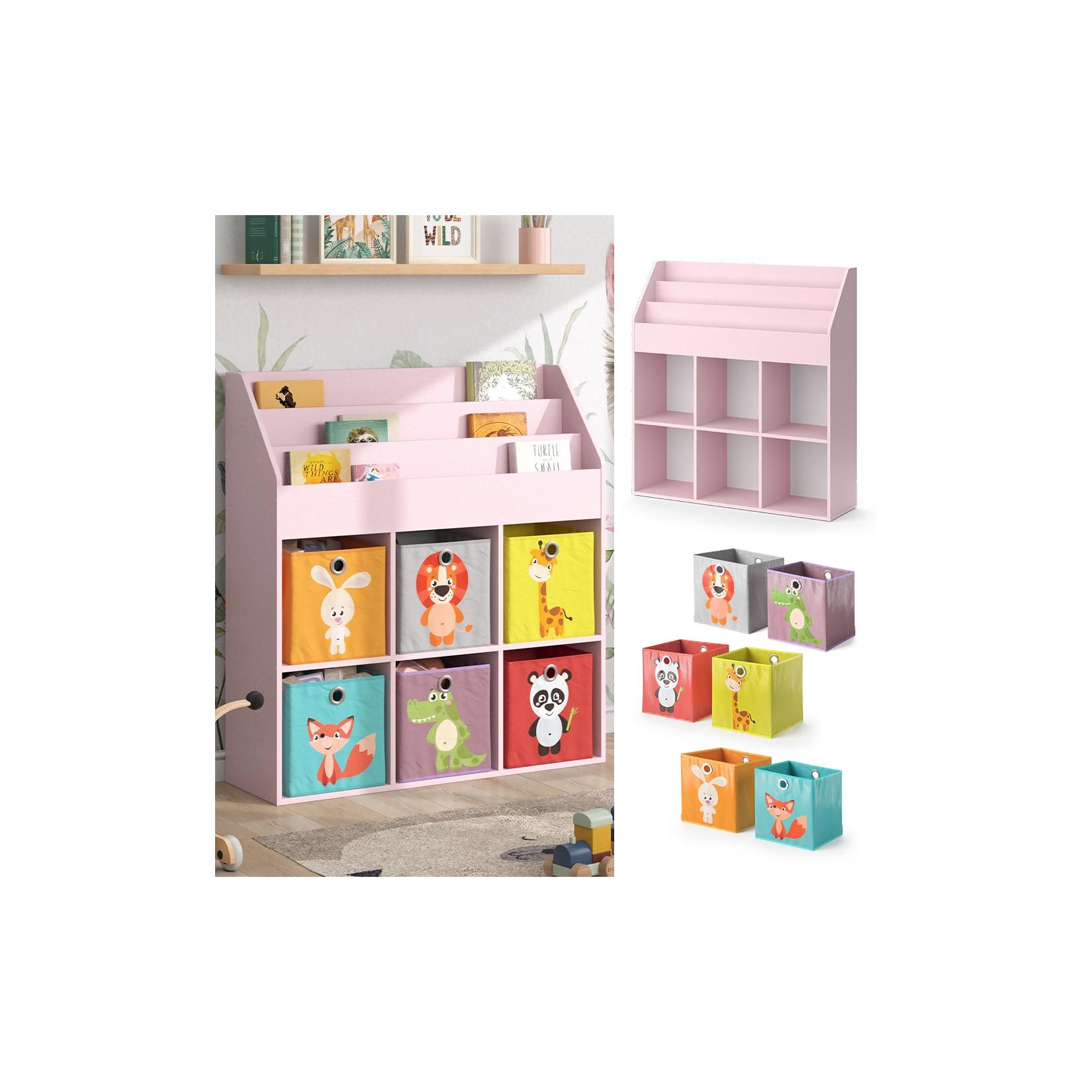 Vicco Kinderbücherregal Luigi 107 x 114 cm, Rosa, Kinderzimmerregal, Fächer, Faltboxen