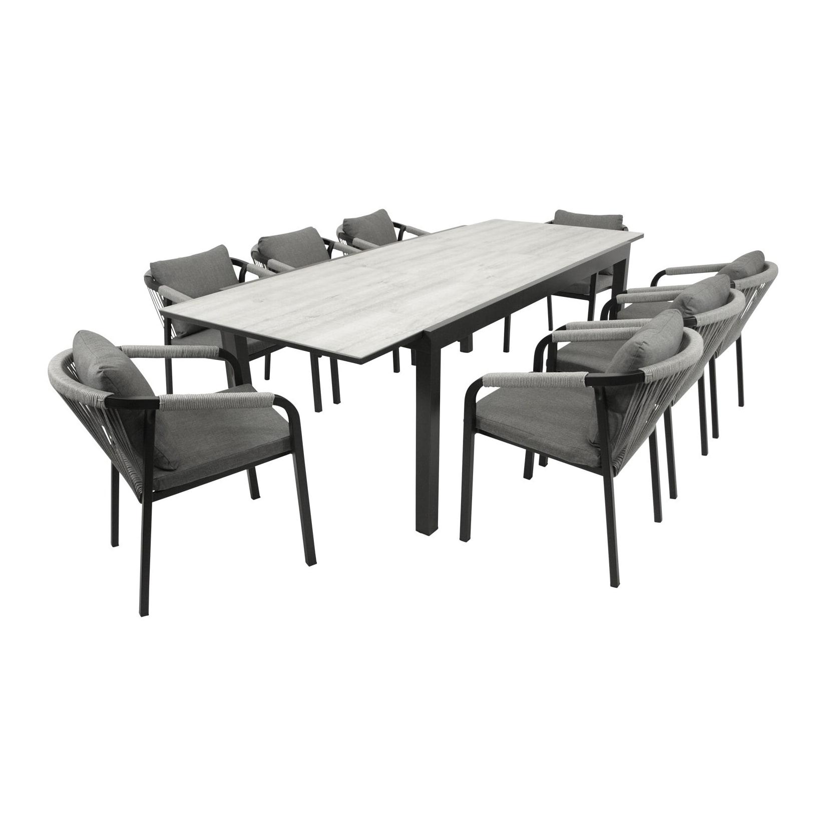 DEGAMO Garnitur FARO 9-teilig, Alu + Glas + Rope grau