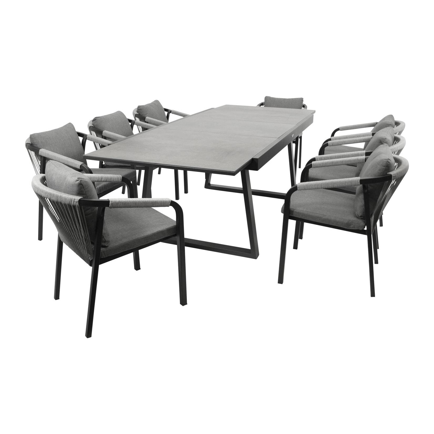 DEGAMO Garnitur REIMS 9-teilig, Alu + Glas + Rope grau
