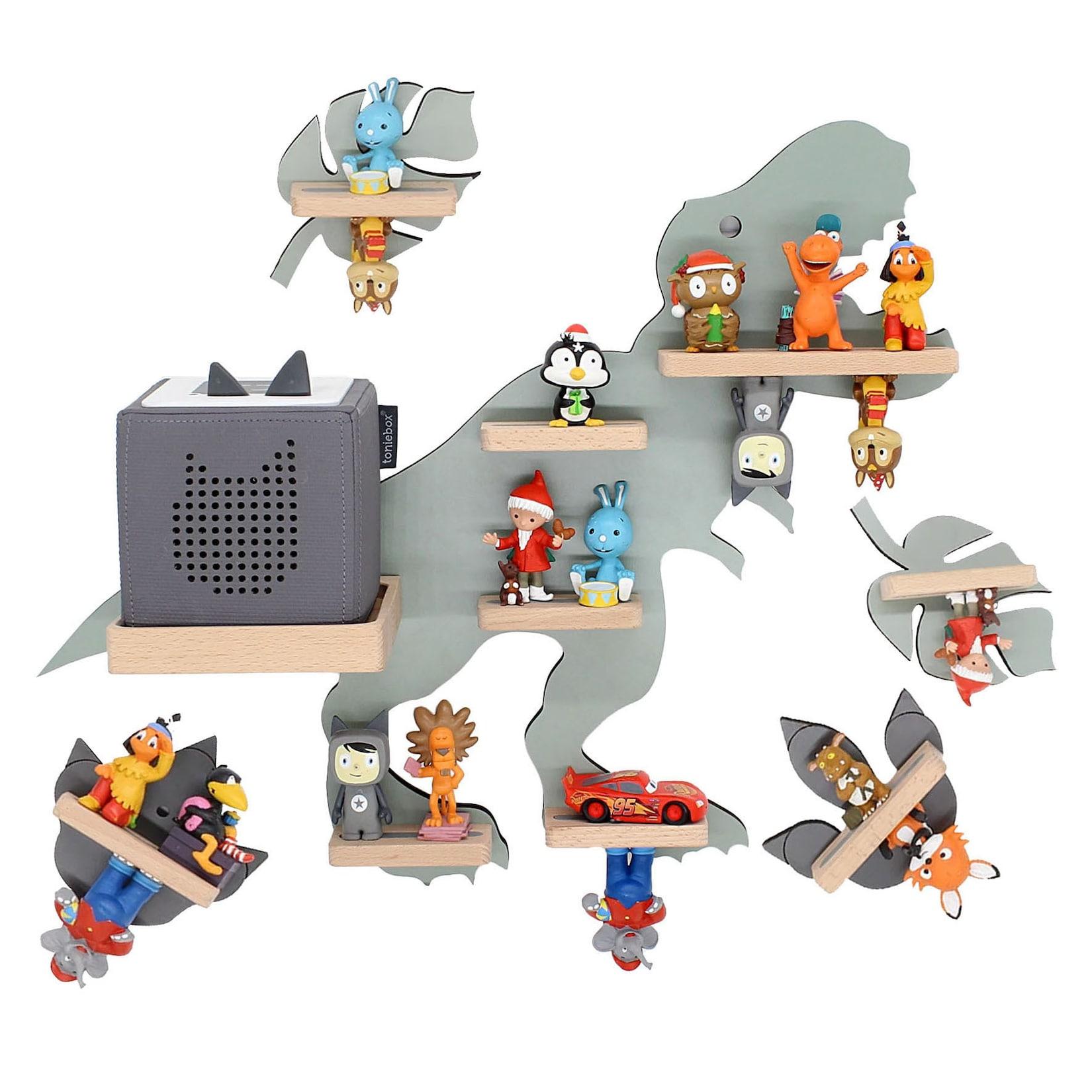 Boarti Kinderregal Tier Dinosaurier HäNgend FüR Toniebox Und Tonie Figuren Regal H. 44 X B. 53 X T. 19 Wandregal Musikbox Und Figuren Aufbewahrung Mit MagneteinsäTzen Aufbewahrungsregal Holz Dino