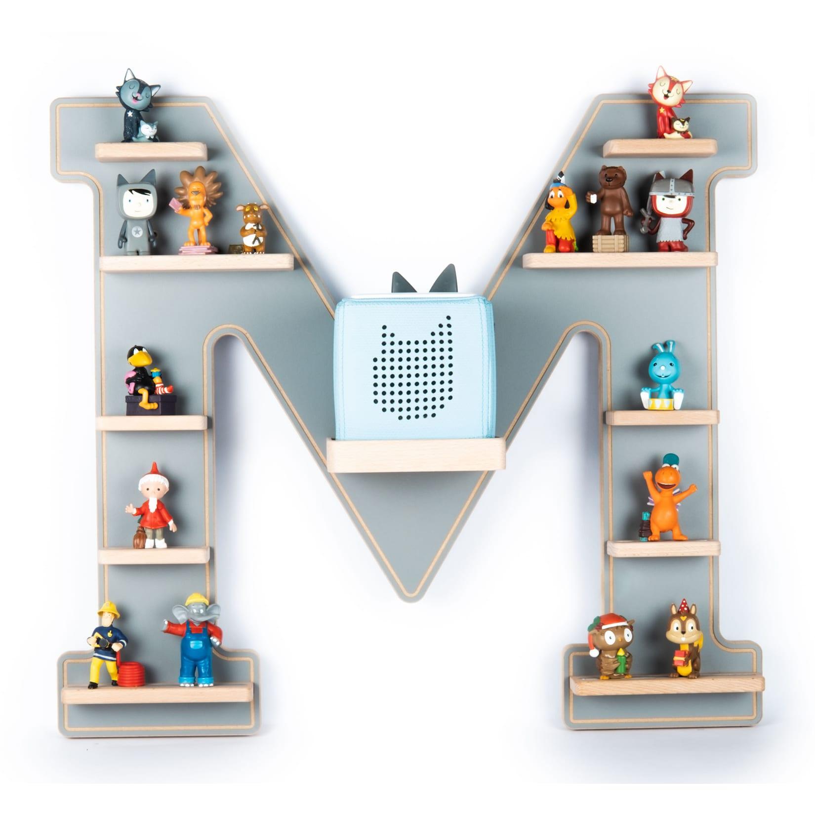 Boarti Kinderregal Buchstabe M HäNgend FüR Toniebox Und Tonie Figuren Platzsparendes Regal H. 54 X B. 60 X T. 19 Wandregal FüR Musikbox Figuren Aufbewahrung MagneteinsäTzen Aufbewahrungsregal Holz