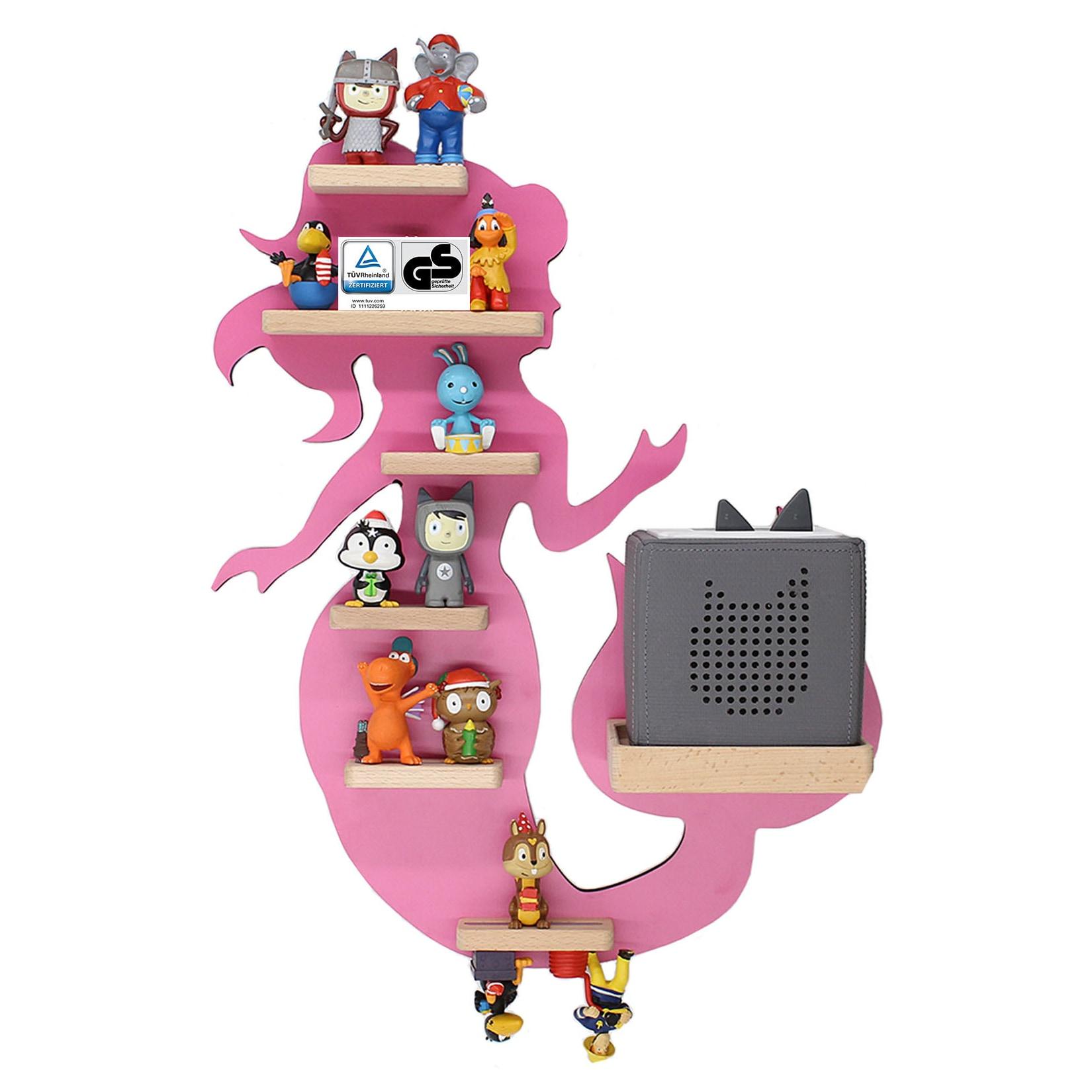 Boarti Kinderregal Meerjungfrau HäNgend FüR Toniebox Und Tonie Figuren Platzsparendes Regal H. 50 X B. 39 X T. 19 Wandregal Musikbox Und Figuren Aufbewahrung MagneteinsäTzen Aufbewahrungsregal Holz