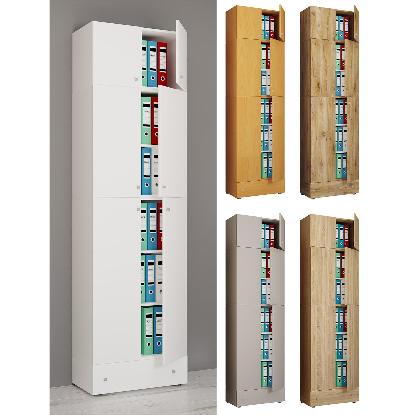 Vcm XXL BüRoschrank Mit 5 FäChern Mit Aufsatz Und Schublade Moderner Aktenschrank Mit DrehtüRen MaßE Ca. H. 240 X B. 70 X T. 39 Cm – Lona 5-Fach