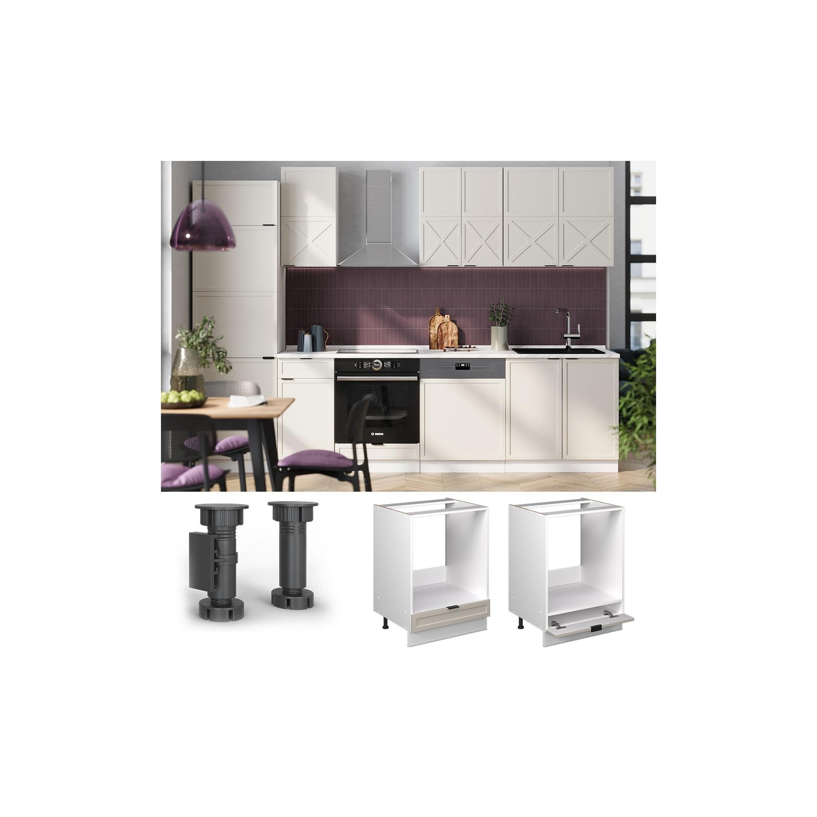 Vicco Herdumbauschrank Fame-Line Weiß Grau-Beige gerahmt 60 cm ohne Arbeitsplatte