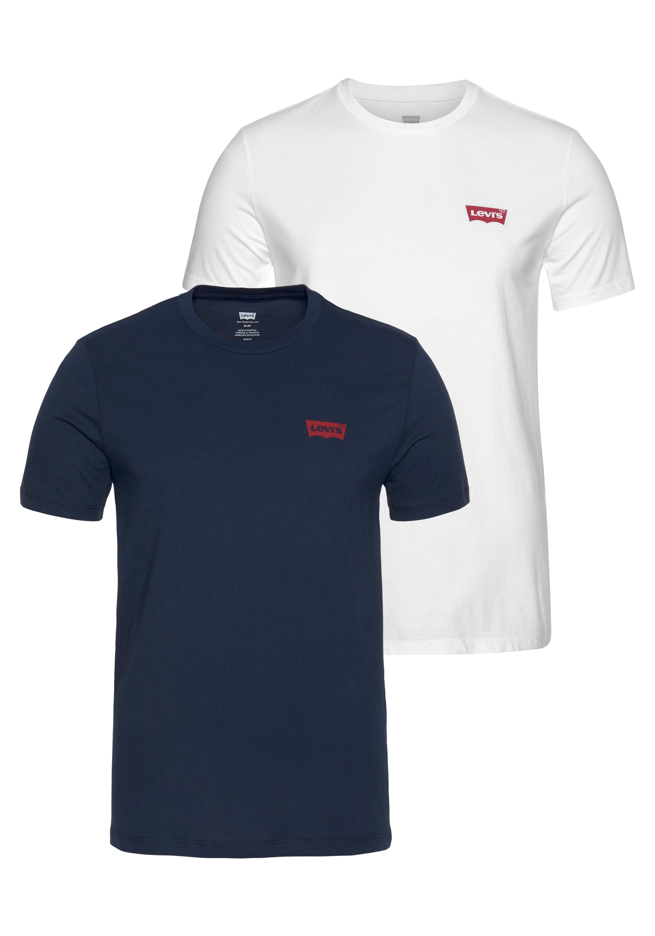 Kurzarmshirt Levi's, Herren, Gr. S, Blau (Navy, Weiß), Jersey, Obermaterial: 100% Baumwolle, Slim Fit HüFtbedeckend, Rundhals, Eingesetzt Abgesteppt, Shirts, Mit Levi's Logo Auf Der Brust, Topseller