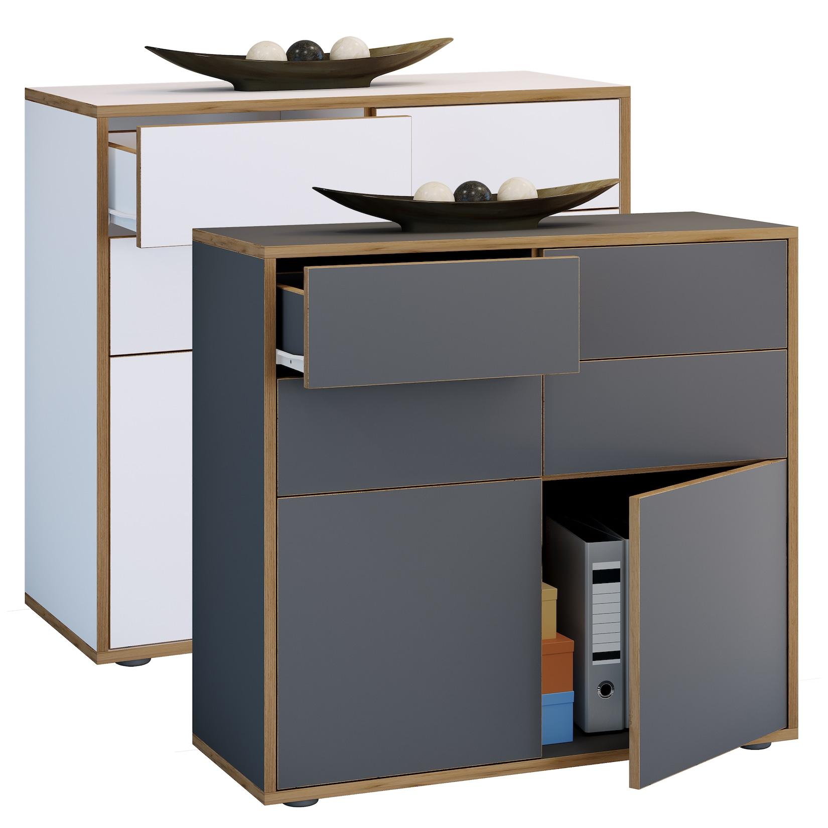Vcm Holz Kommode Sideboard Mit DrehtüRen Und Schubladen BüRomöBel MaßE Ca H. 74 X B. 100 X T. 32Cm - Salia