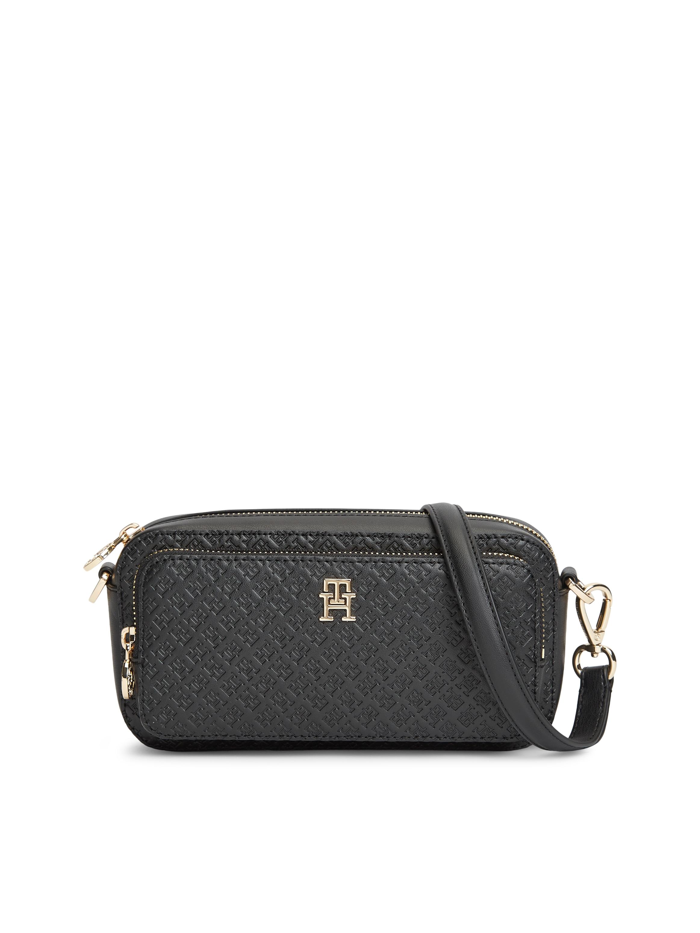 Mini Bag Tommy Hilfiger "Th Daily Camera Bag Mono", Damen, Gr. B/H/T: 21Cm X 11,5Cm X 7,5Cm, Schwarz, Lederimitat, Taschen, Damen UmhäNgetasche, Tragetasche, Handtasche Mit Goldfarbenen Details