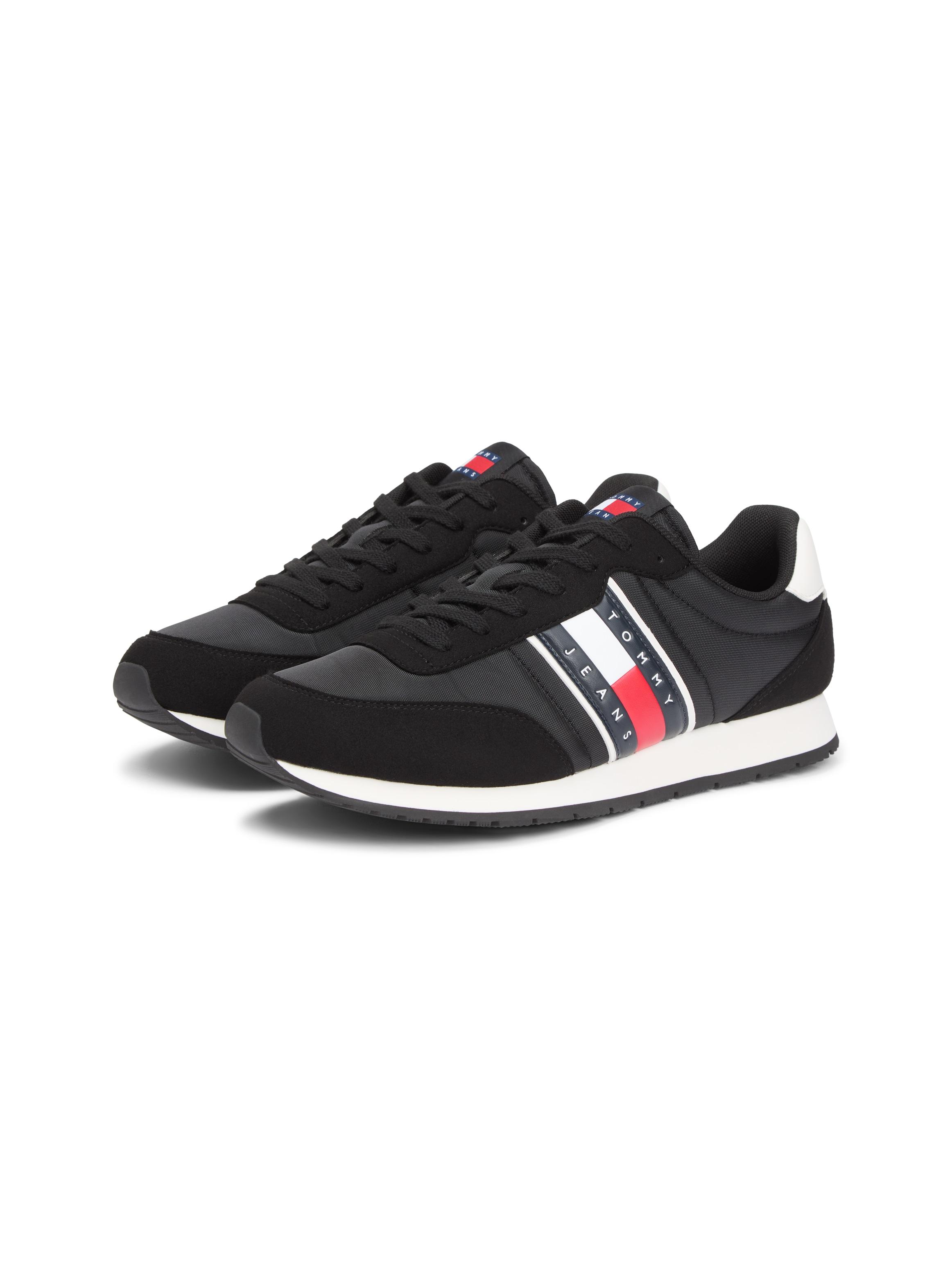 Sneaker Tommy Jeans "Tjm Classic Runner", Herren, Gr. 43, Schwarz, Textil, Veloursleder, Unifarben Mit FarbeinsäTzen, Schuhe Sneaker, Freizeitschuh, Halbschuh, SchnüRer Mit KontrastbesäTzen