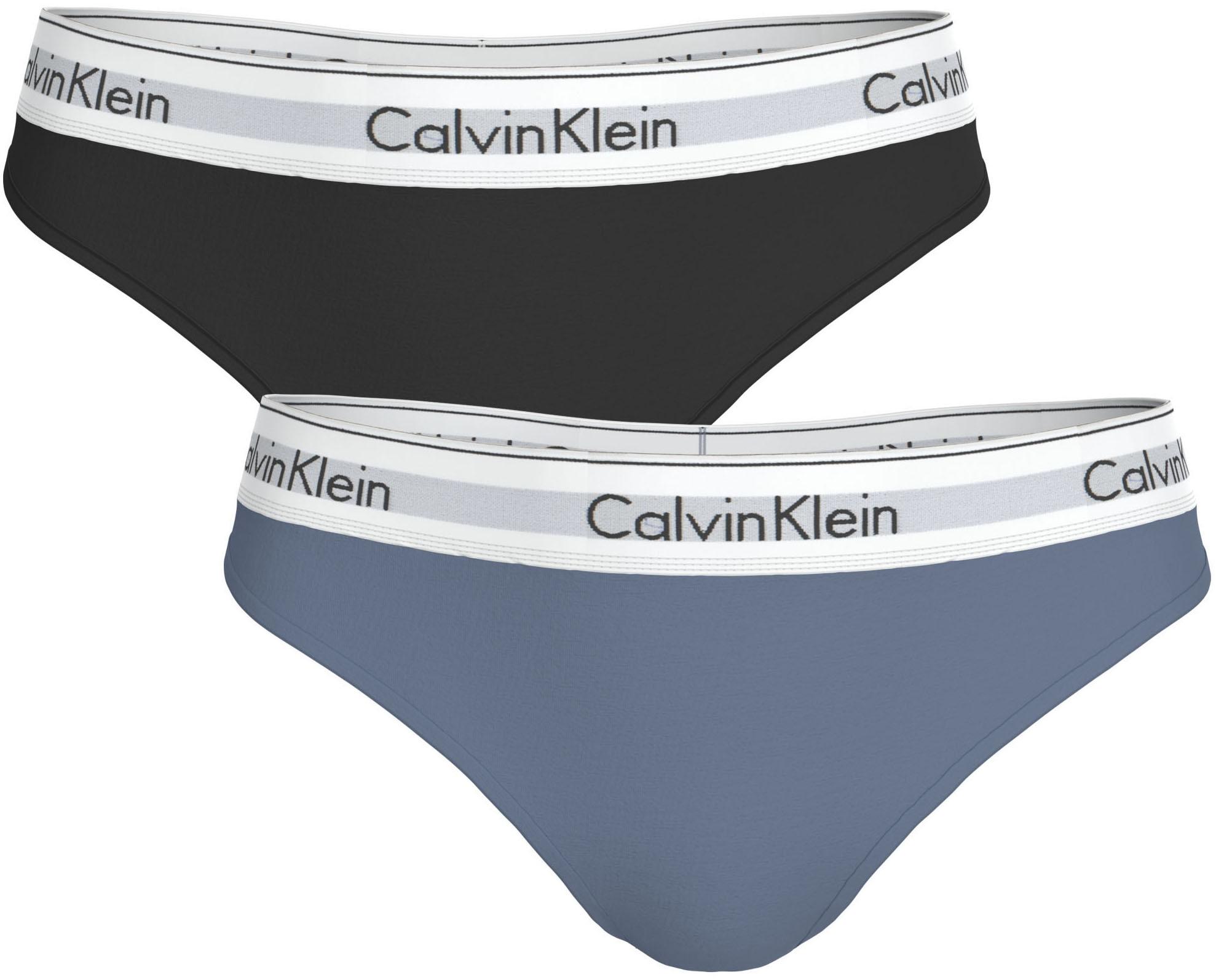 Tanga "Thong 2PK", Damen, Gr. Xs (34), Schwarz, Blau Tulip, Jersey, Obermaterial: 53% Baumwolle, 35% Modal, 12% Elasthan, Calvin Klein Underwear, Unifarben, KöRpernah, Unterhosen Tanga, KöRpernahe Passform Mit Elastischem Bund