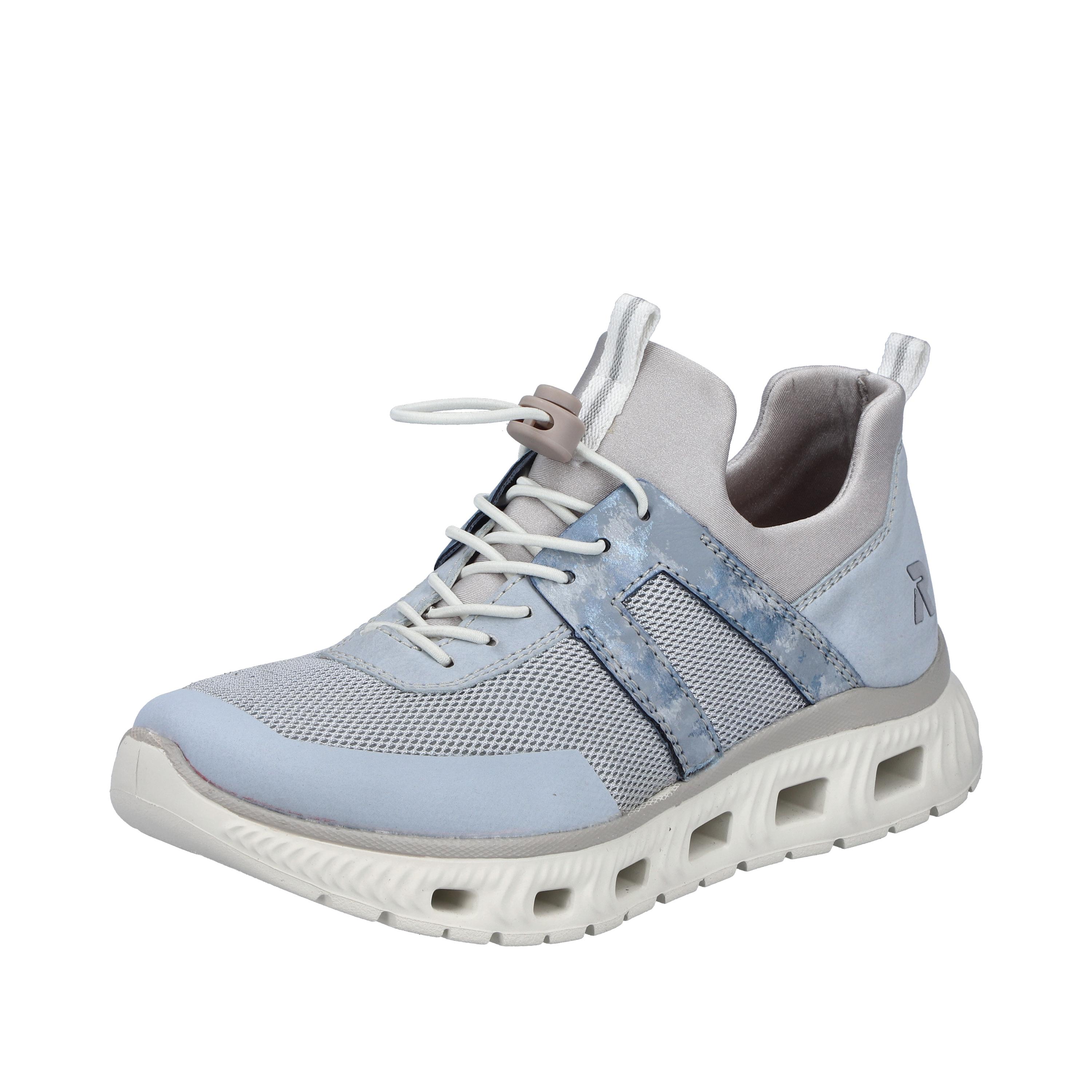 Slip-On Sneaker Rieker Sport, Damen, Gr. 38, Hellblau, Beige, Lederimitat, Textil, Schuhe Sneaker, Sportschuh, Halbschuh, Freizeitschuh In Veganer Verarbeitung