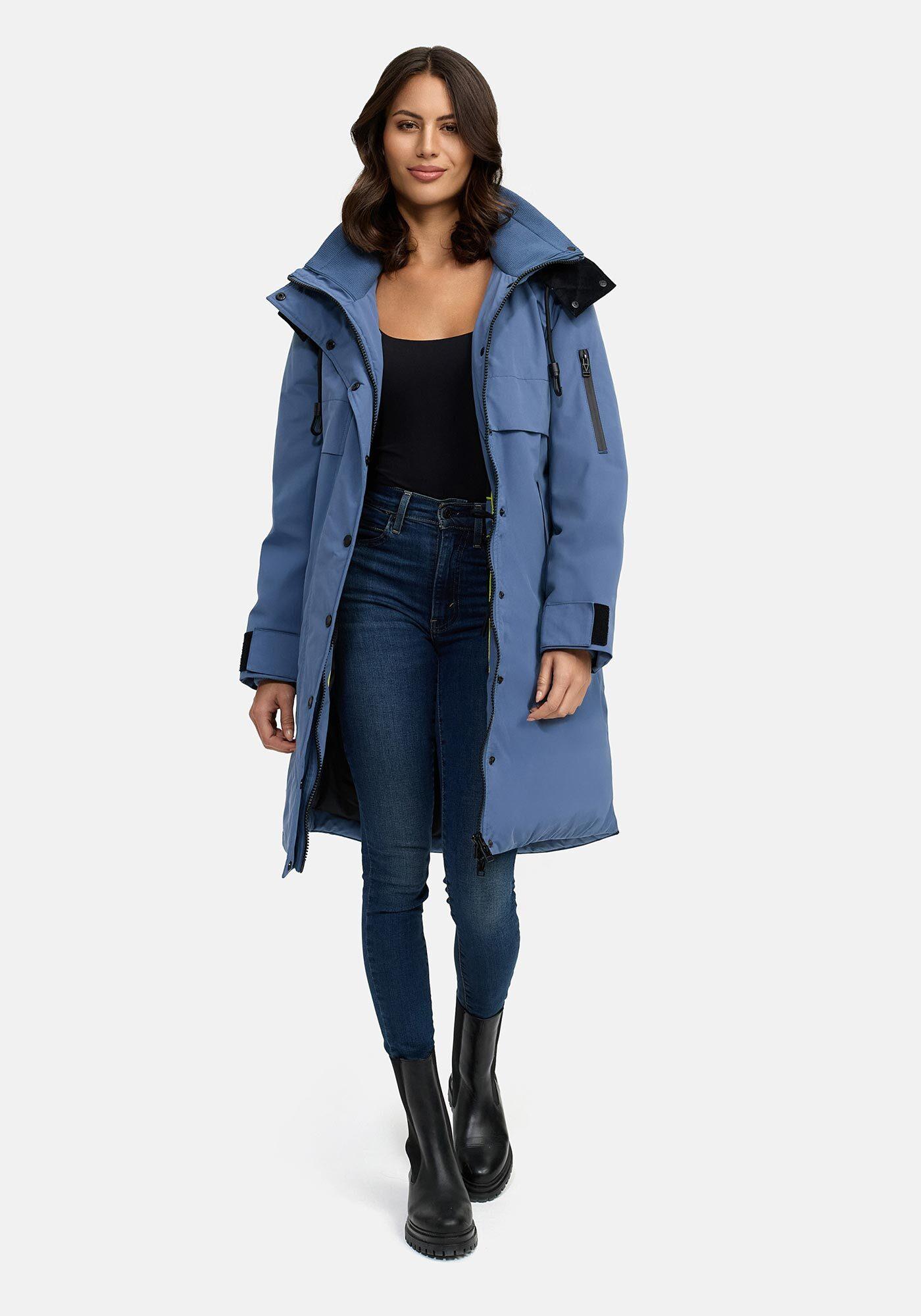 Winterjacke Marikoo "Anoukaa", Damen, Gr. M, Blau (Dusty Blau), Obermaterial: 100% Polyester. Futter: 100% Polyester. Wattierung: 100% Polyester. ÄRmelfutter: 100% Polyester, Jacken Winterjacke, Langer Parka Mit Abnehmbarer Kapuze