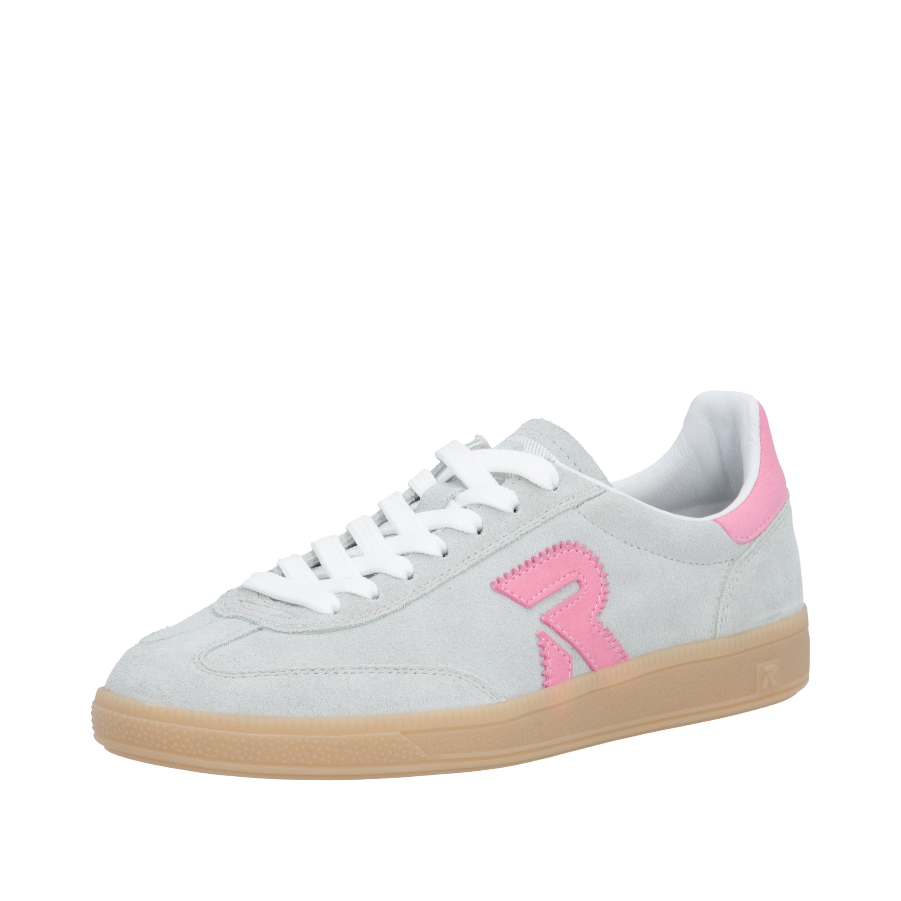 Sneaker Rieker Sport "San Diego Swing2Go", Damen, Gr. 39, Blau (Eisblau, Rosa), Veloursleder, Unifarben Mit Farbeinsatz, Schuhe Sneaker, Retro-Sneaker, Freizeitschuh, Halbschuh Mit Herausnehmbarem FußBett