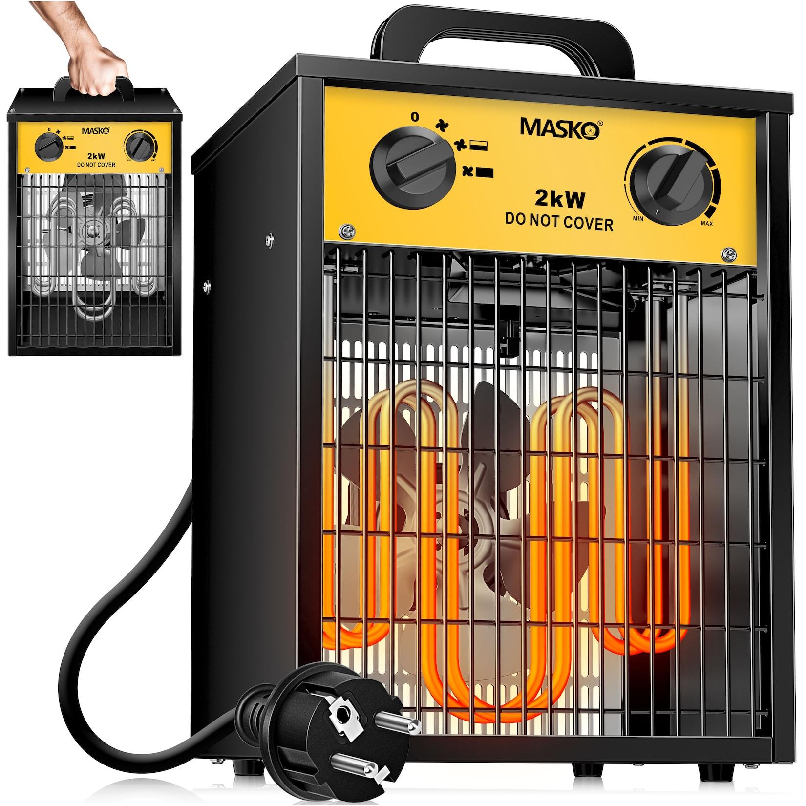 MASKO® Elektroheizer Heizlüfter Bauheizer mit integriertem Thermostat elektrisch Heizgerät mit 3 Heizstufen Heizgebläse für Innen- und Außeneinsatz Überlastschutz Elektroheizgebläse