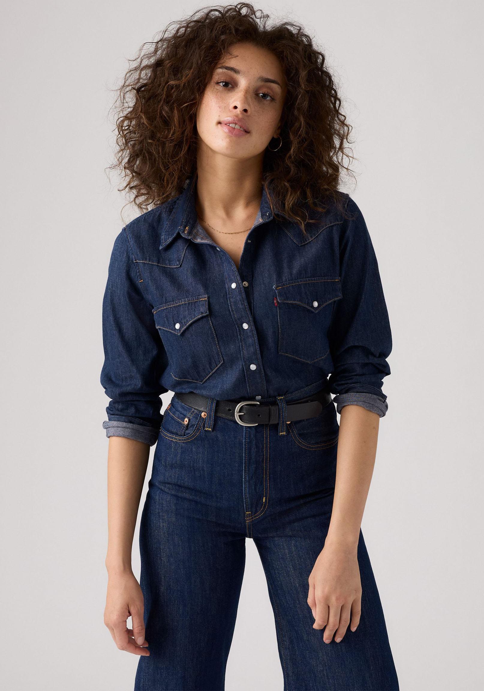 Hemdbluse Levi's "The Ultimate Western", Damen, Gr. L (40), Smokin Hot, Web, Obermaterial: 100% Baumwolle, Unifarben, Regular Fit Normal, Manschette, Blusen Hemdbluse, Mit Brusttaschen