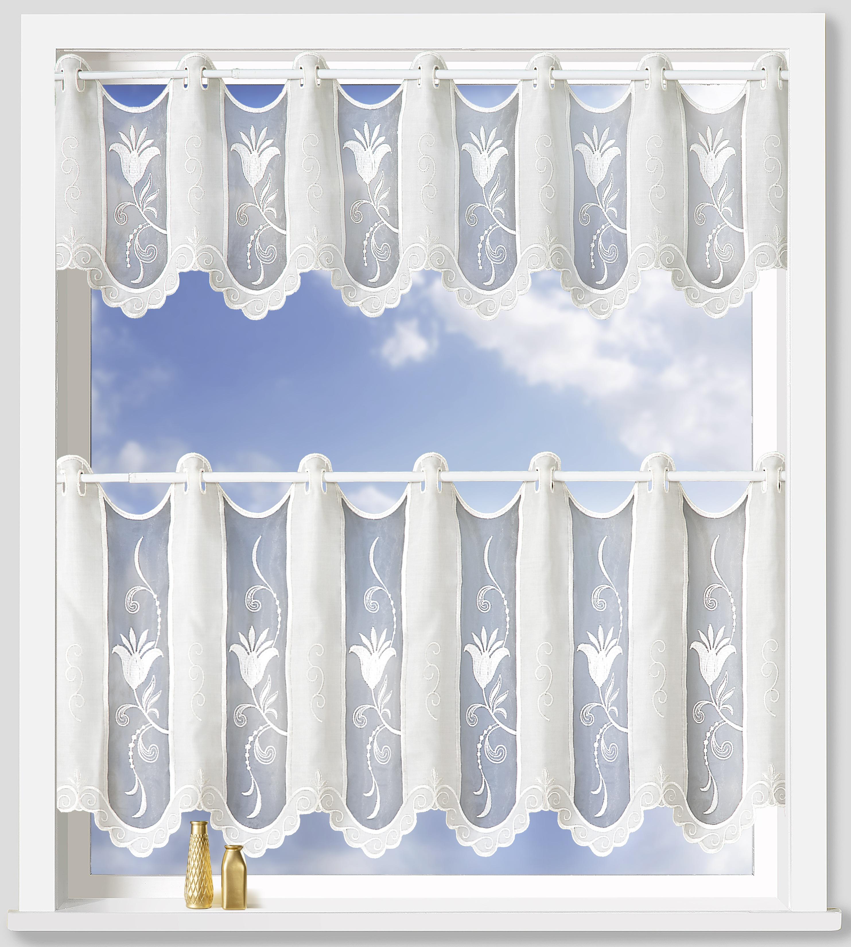 Scheibengardine nach Maß WECKBRODT "Chiara", beige (natur), B:56cm H:30cm, Obermaterial: 100% Polyester, Gardinen nach Maß, Scheibengardine nach Maß, Bistro, Gardine, Store, nach Maß