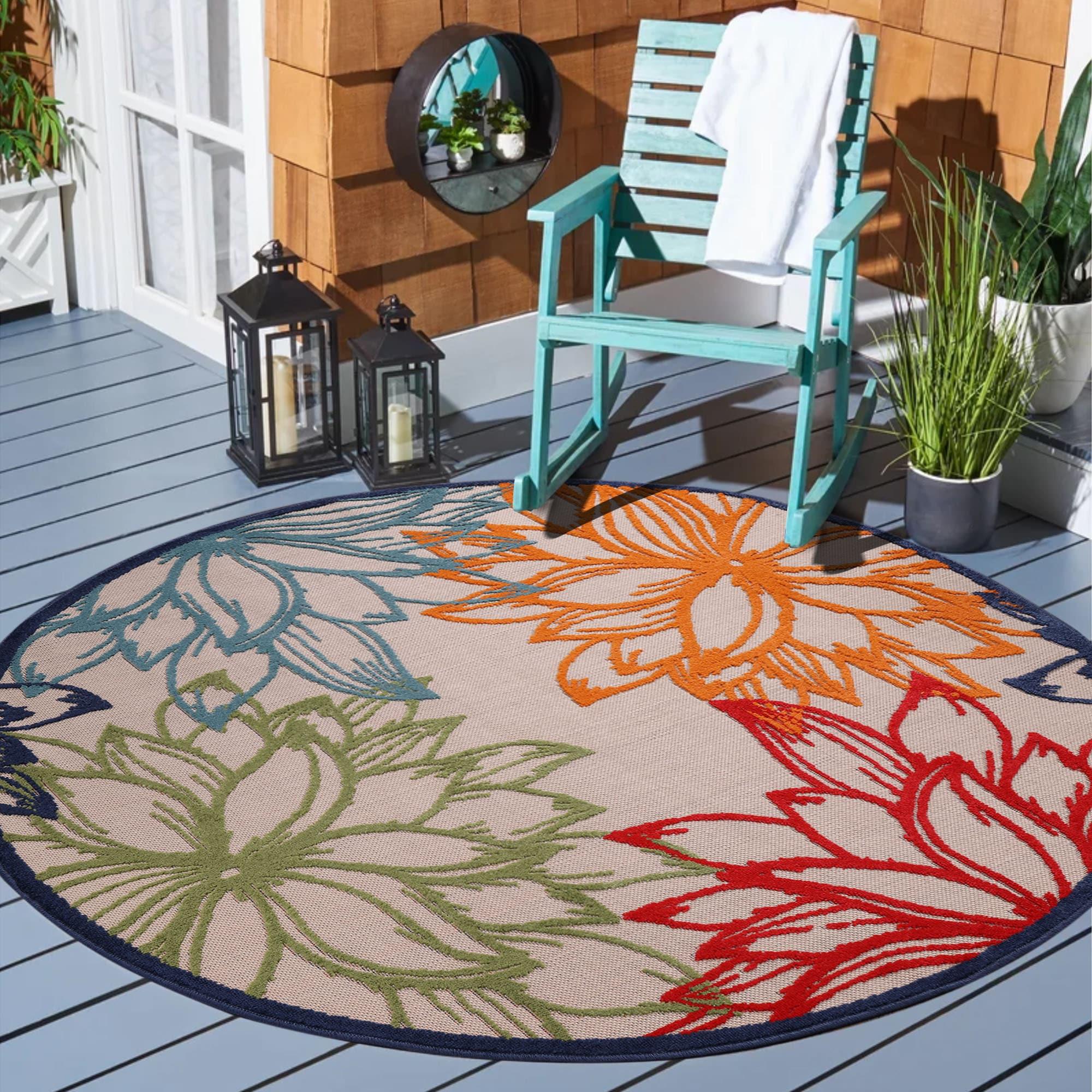 Teppich SANAT "Floral 2 Outdoor", bunt (multi), H:6mm Ø:150cm, Kunstfaser, Teppiche, Teppich, In- und Outdoor geeignet, florales Design, Balkon, Terasse