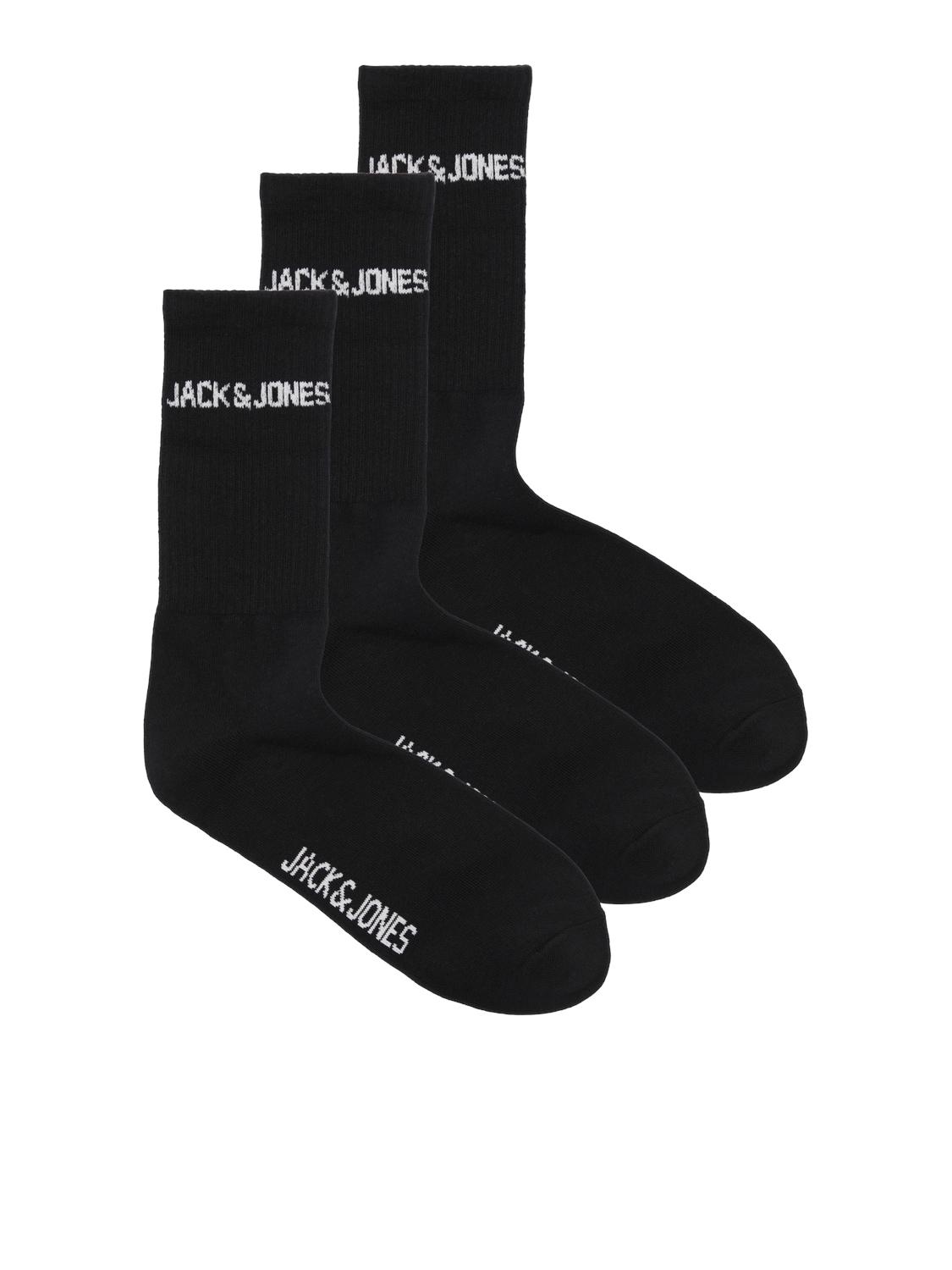 Freizeitsocken Jack & Jones "Jacmelvin – Tennissocken Mit Stretch, Ideal Kombinierbar", Herren, Gr. 1, Schwarz (Schwarz Pack:Schwarz, Schwarz), Baumwollmischung, Unifarben, Socken, Unifarben, Casual