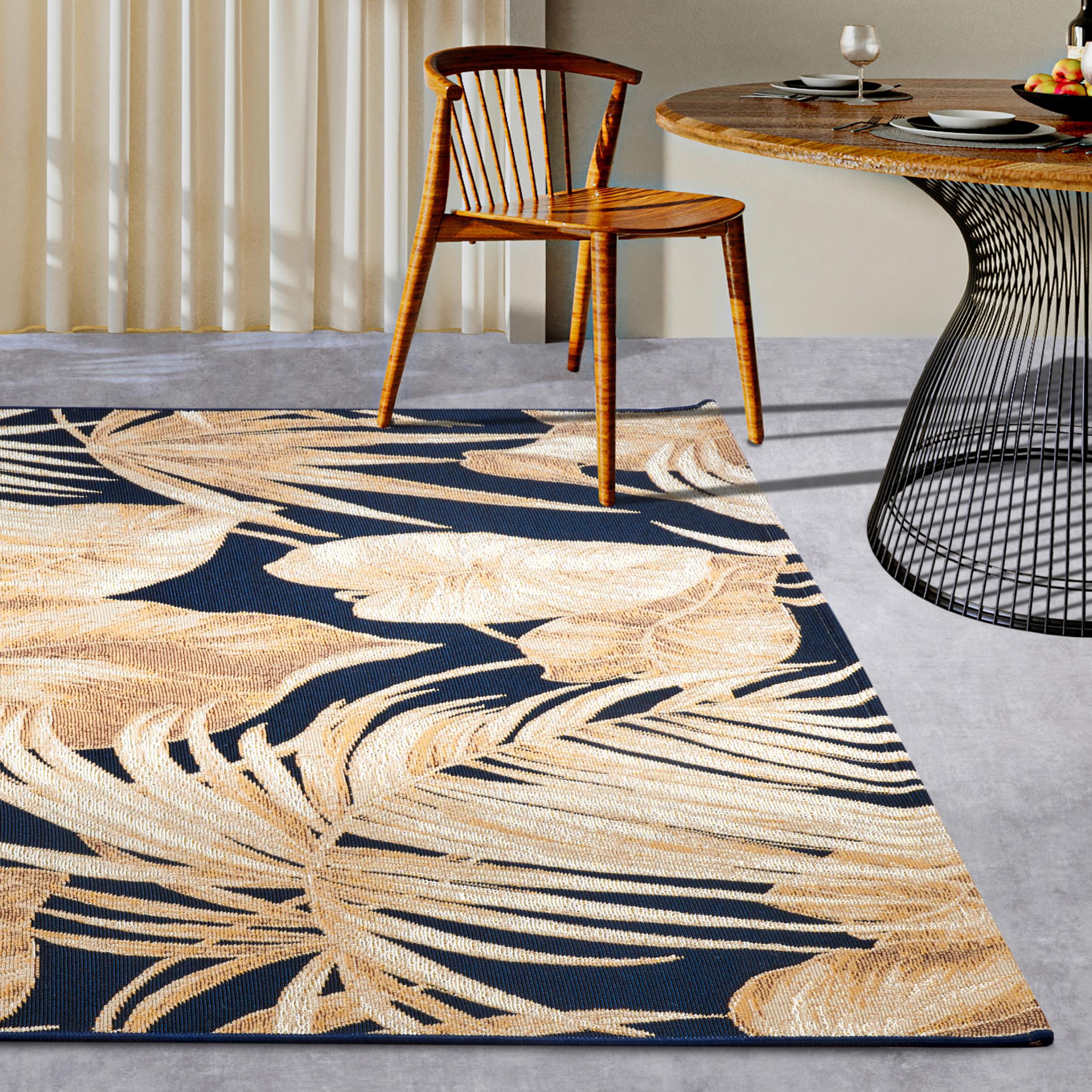 Outdoorteppich VILLEROY & BOCH "Oktavie", blau (dunkelblau,gold), B:160cm H:3mm L:235cm, Polyester, Polypropylen, Teppiche, Outdoorteppich, Outdoor, Flachgewebe, wetterfest, Balkon, Garten, floral, Terrasse