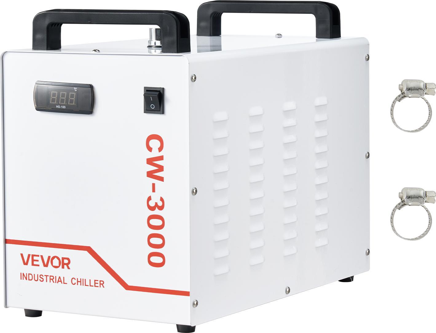 Vevor Raffreddatore Ad Acqua Industriale CW-3000, Sistema Di Raffreddamento Ad Acqua Industriale Con Serbatoio Da 9 Litri, Portata 10 L/Min, Unità Di Raffreddamento Con Ventola Ad Alta Velocità, Per Macchine Per Incisione E Taglio Laser
