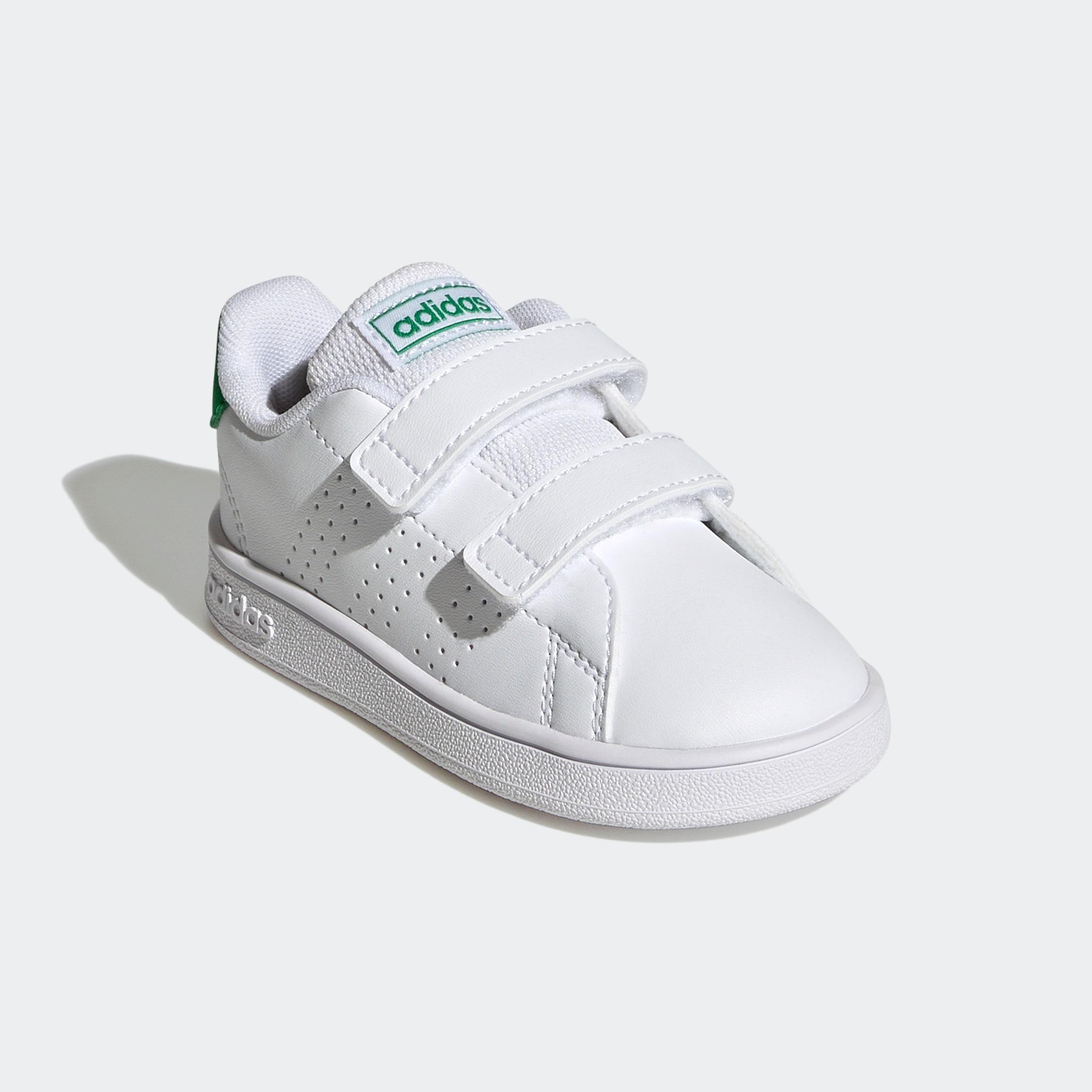 Sneaker ADIDAS SPORTSWEAR "ADVANTAGE LIFESTYLE COURT TWO HOOK-AND-LOOP", Kinder, Gr. 21, grün (cloud weiß, grün, core schwarz), Synthetik, Schuhe Sneaker, Design auf den Spuren des adidas Stan Smith, für Kinder