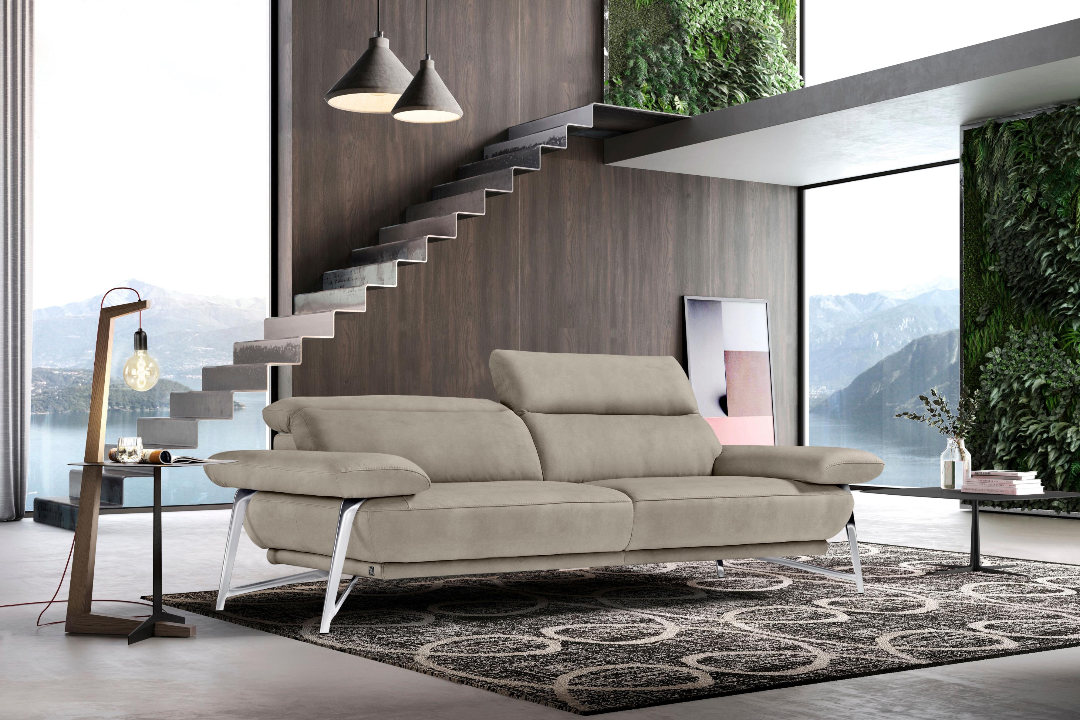 2,5-Sitzer EGOITALIANO "Anais, Designsofa mit erstklassigem Sitzkomfort, Fußfarbe chrom", grau (opal grau), Sofas, B/H/T: 232cm x 74cm x 106cm, Luxus-Microfaser Lederoptik, Luxus-Micofaser Lederoptik (100% Polyester) ist ein neues technisches Gewebe mit einem visuellen und taktilen Aspekt, der dem Nubuk sehr nahe kommt, mit innovativen Eigenschaften. Seine außerordentliche Weichheit kommt von eine