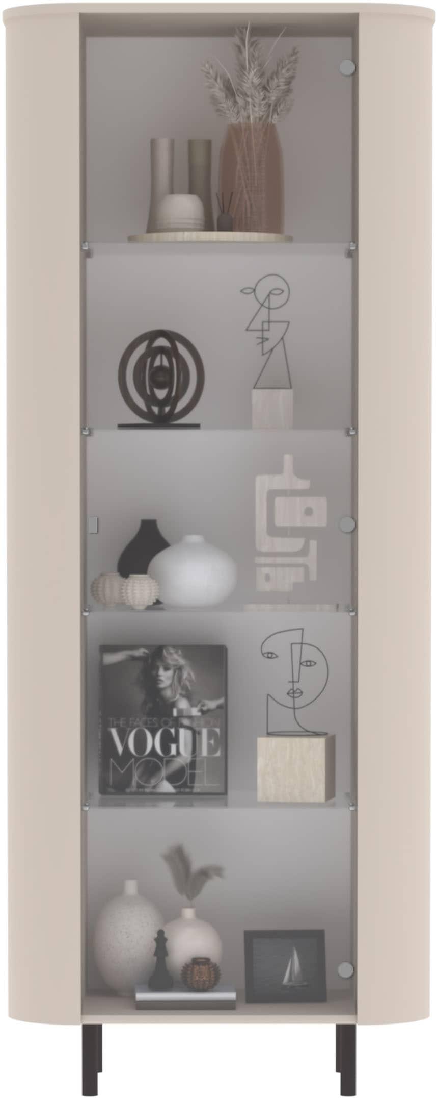 Vitrine OTTO HOME "Lido, Standvitrine 200 cm hoch, 1 Tür, Glasvitrine, Vitrinenschrank", cashmere, B:80cm H:200cm T:43cm, FSC-zertifizierter Holzwerkstoff, Schränke, Vitrine, Gebogenes MDF, Stirnseiten mit Rundung, Metallfüße, dekorativ & edel