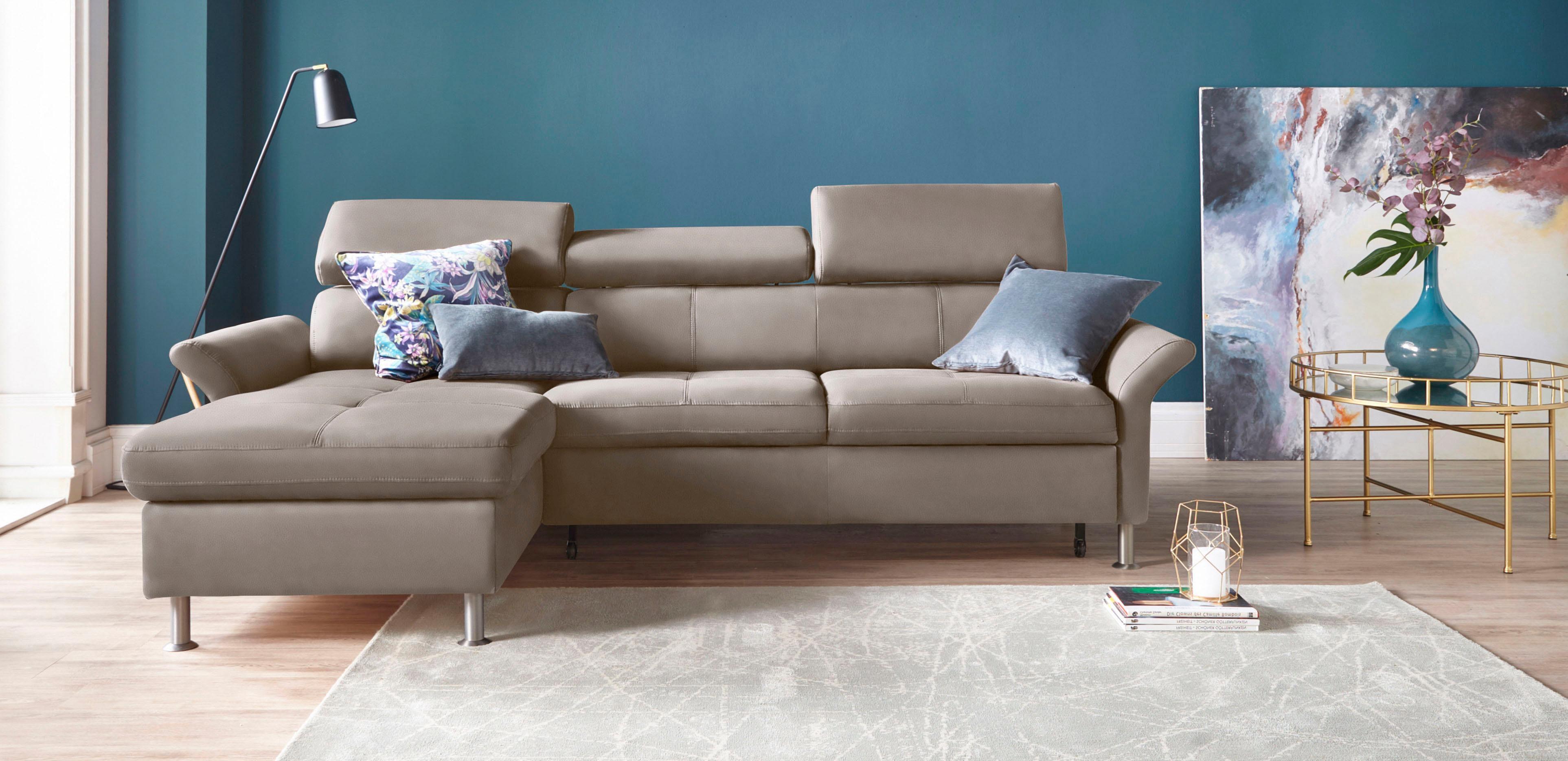 Ecksofa EXXPO - SOFA FASHION "Maretto, bequem & komfortabel, bodenfrei, Breite 257cm, L-Form", grau (argent), B:257cm H:96cm T:167cm, Luxus-Microfaser (100% Polyester), Sofas, Ecksofa, inkl. Kopf- bzw. Rückenverstellung, wahlweise mit Bettfunktion