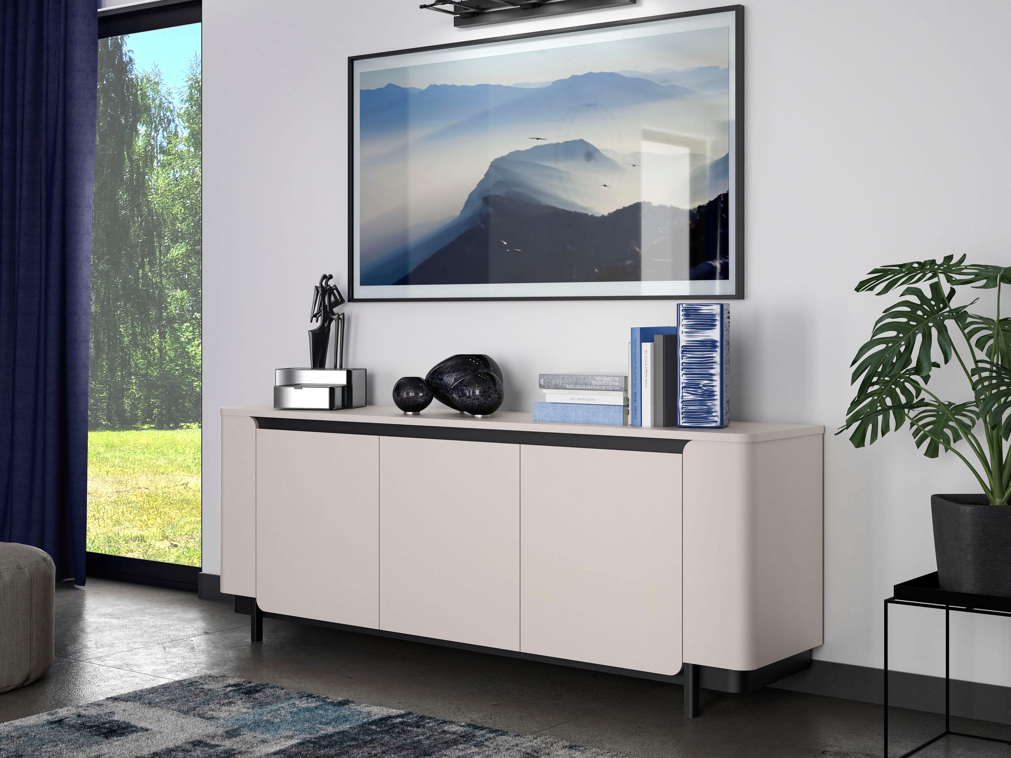 Sideboard FORTE "Vodol", beige (sand, schwarz), B:204,9cm H:77,9cm T:44,8cm, Holzwerkstoff, Sideboards, Sideboard, Sideboard, Stauraum, Soft Close