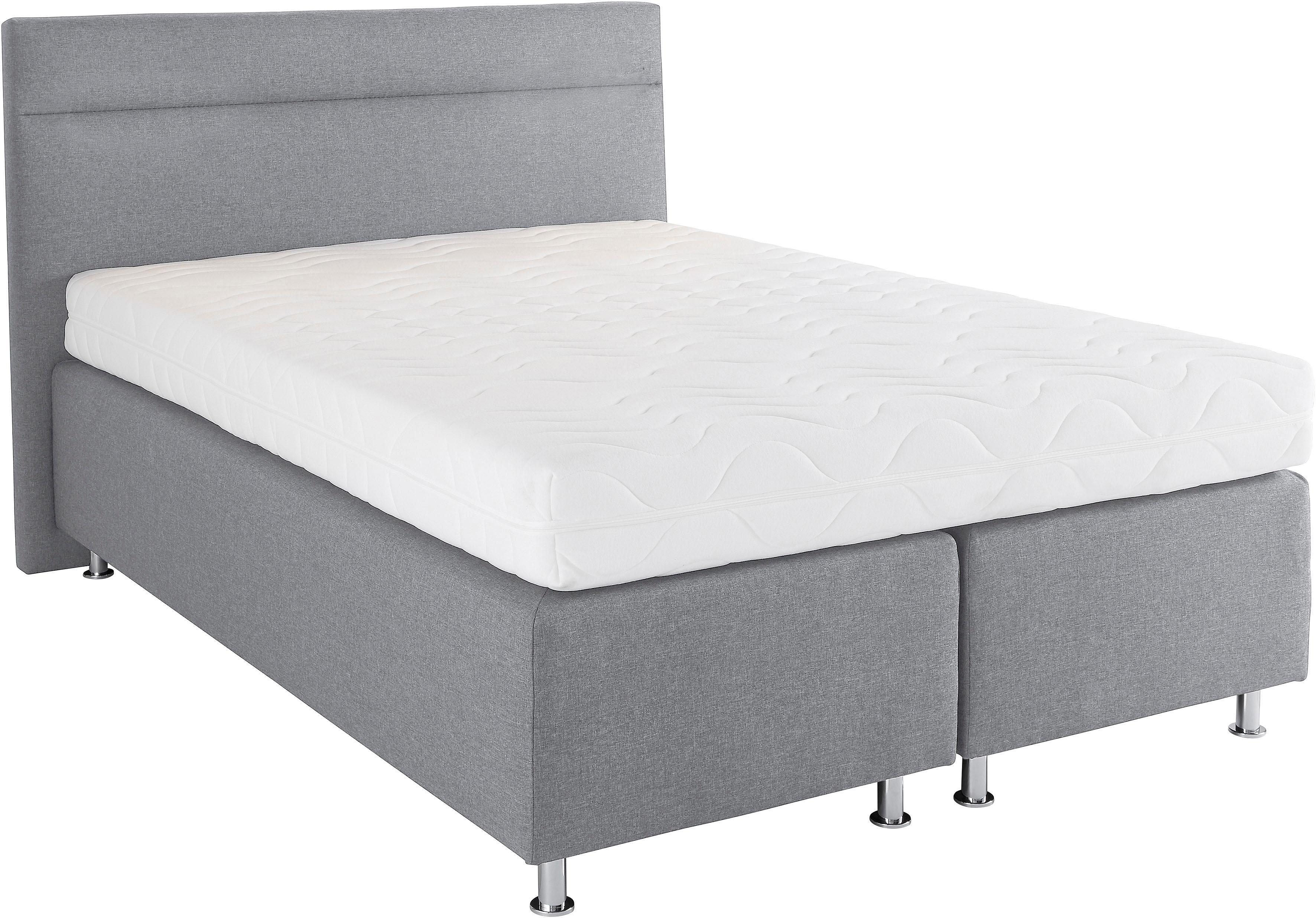 Boxspringbett, grau (strukturstoff grau), ohne LED-Beleuchtung, Liegefläche B/L: 140cm x 200cm, H2 + H2, Bonnell-Federkernmatratze, Bezug Unterbox und Kopfteil: Strukturstoff (77% Polyester und 23% Viskose);Bezug Obermatratze 100% Polyester, waschbar bis 60C, WESTFALIA SCHLAFKOMFORT, Komplettbetten, Boxspringbett, wahlweise mit LED-Beleuchtung