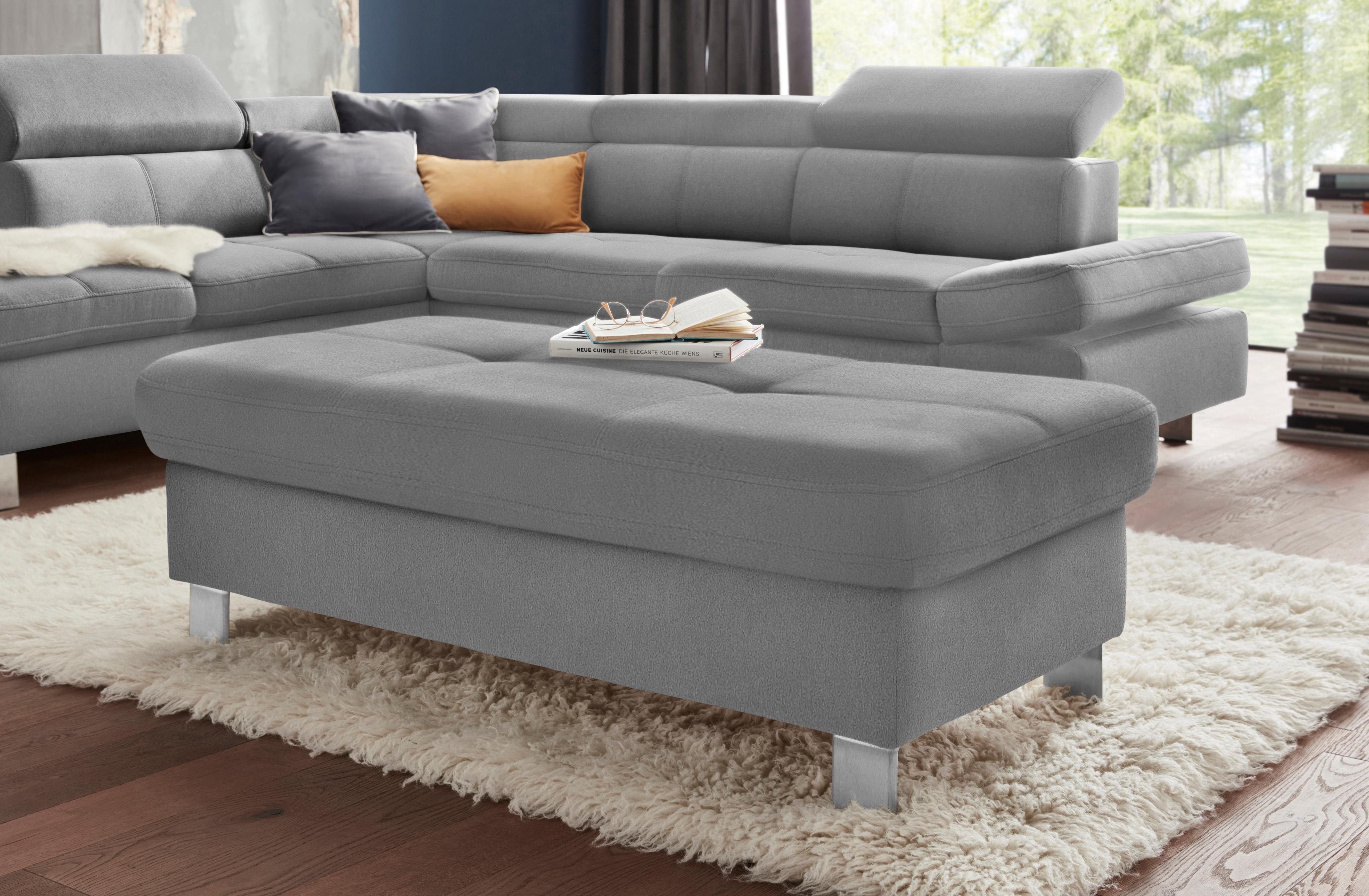 Hocker EXXPO - SOFA FASHION "Fiji Bankhocker mit Staufach unter der Sitzfläche", grau (grau melange), B:116cm H:45cm T:70cm, Luxus-Kunstleder;Webstoff (100% Polyester);Webvelours (100% Polyester), Hocker, Hocker, elegant modern mit toller Detailverarbeitung