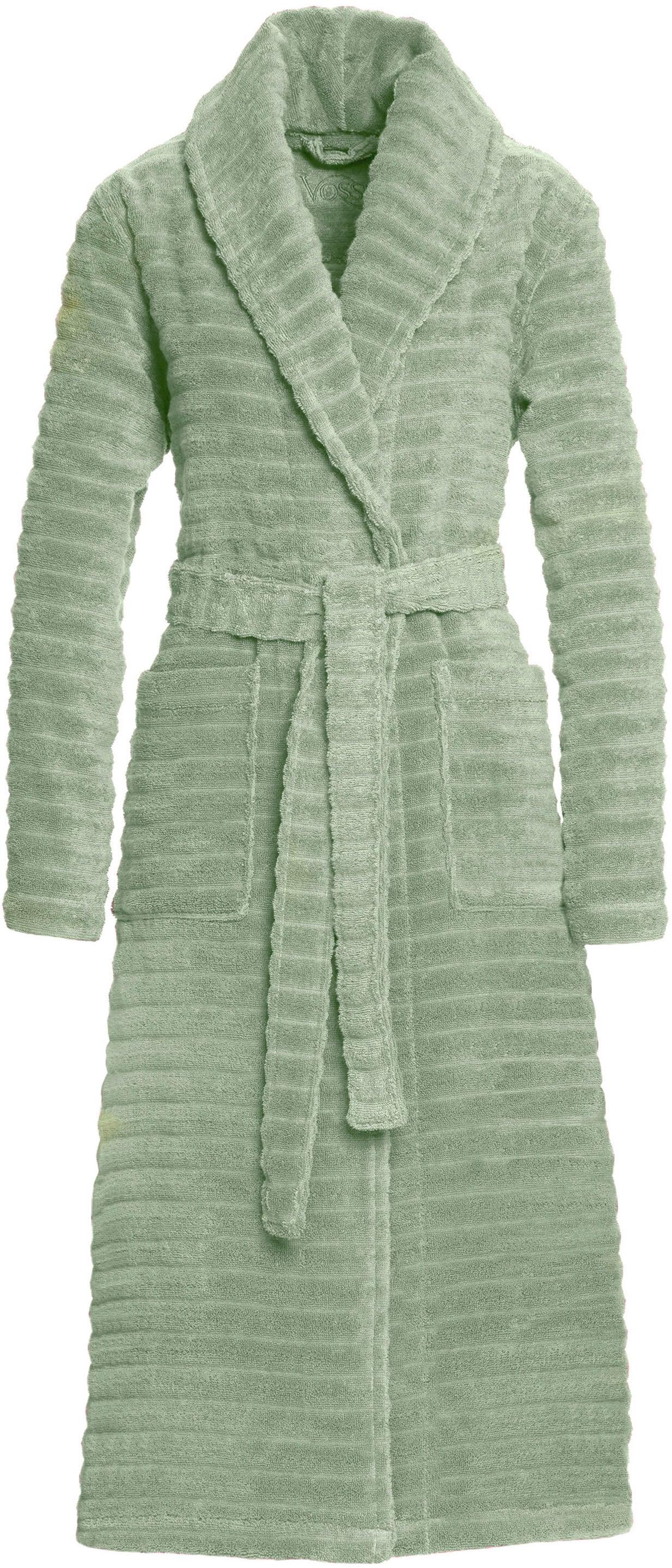 Bademantel VOSSEN "Coco, ideal für Sauna & Spa, Hotelbademantel, Morgenmantel" Gr. S, grün (eucalyptus), L:115cm, Baumwolle, Hausmäntel, Bademantel, softes Wellendesign