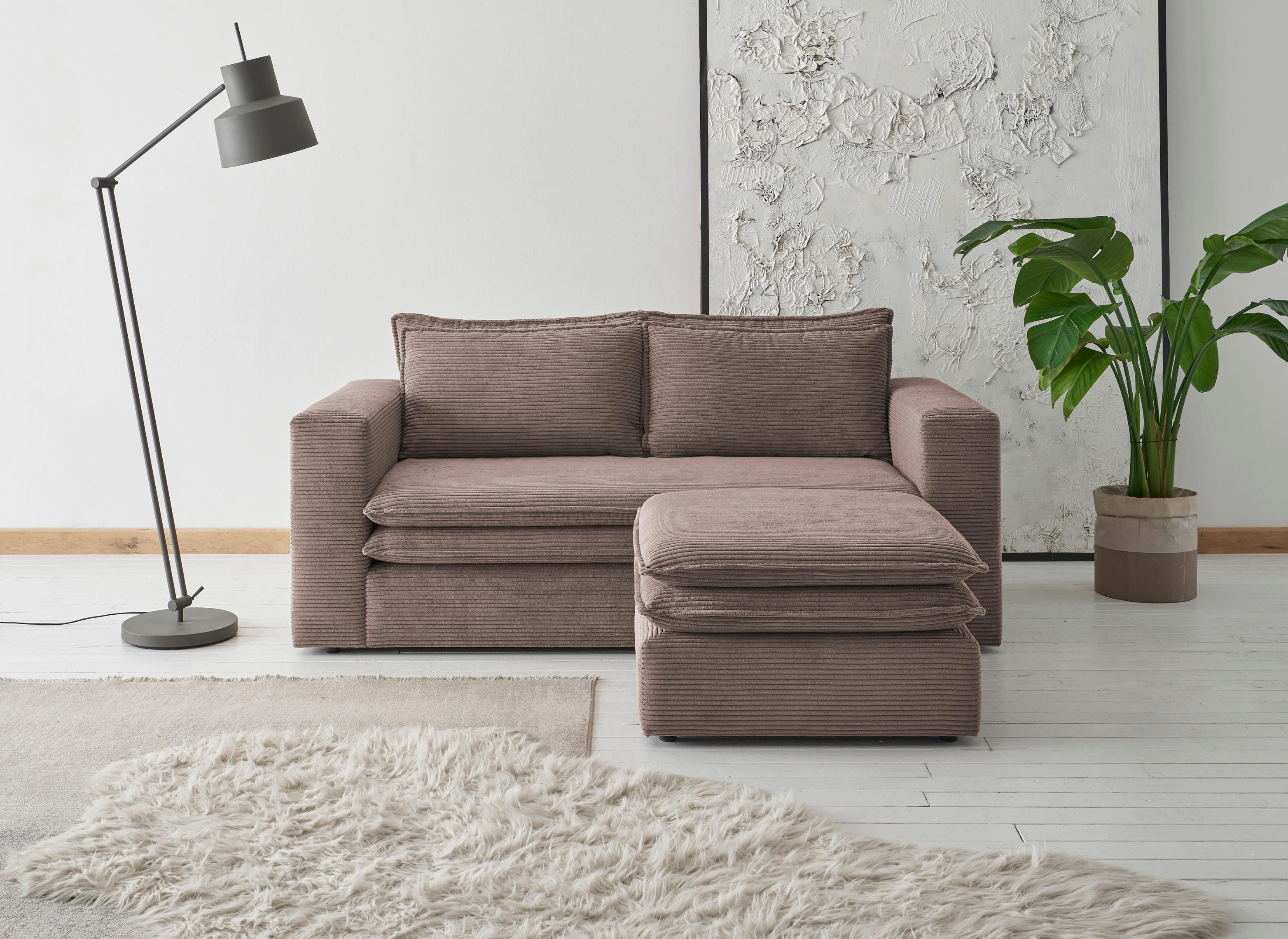 Sitzgruppe HOME AFFAIRE "PIAGGE", braun (hellbraun), B:180cm H:83cm T:161cm, Sitzmöbel-Sets, Sitzgruppe, 2-Sitzer-Sofa und Hocker klein im Set