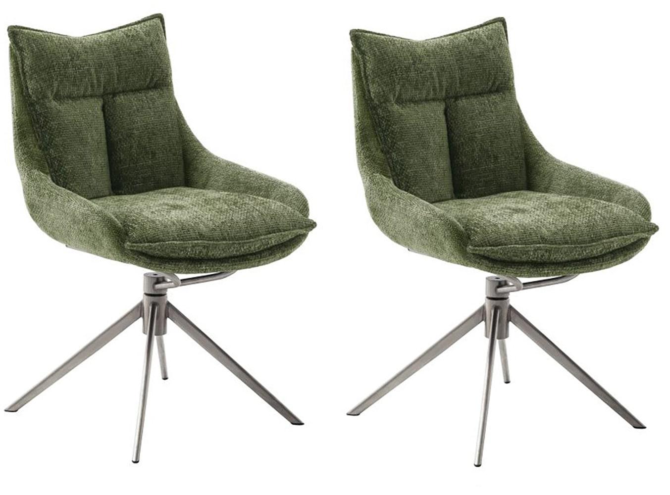 Esszimmerstuhl MCA FURNITURE "PARKER", grün (olive, edelstahl), B:57cm H:85cm T:65cm, Polyester, Stühle, Esszimmerstuhl, (2er-Set), drehbar 360, Dreh- & Schwingfunktion, Belastbarkeit 120 kg