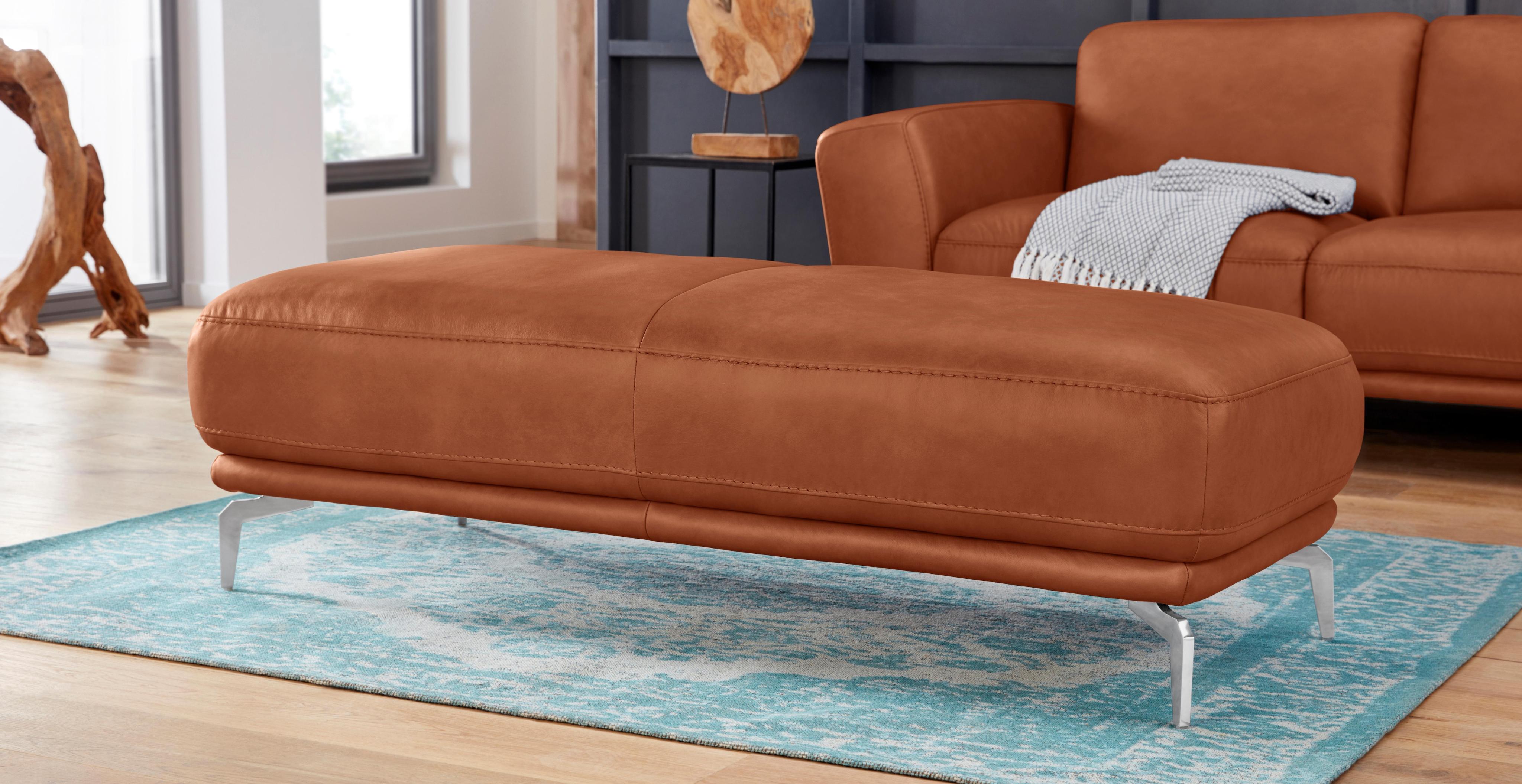 Hocker W.SCHILLIG "montanaa", braun (cognac z69), B:141cm H:42cm T:61cm, Hocker, Hocker, mit Metallfüßen in Chrom glänzend, Breite 141 cm