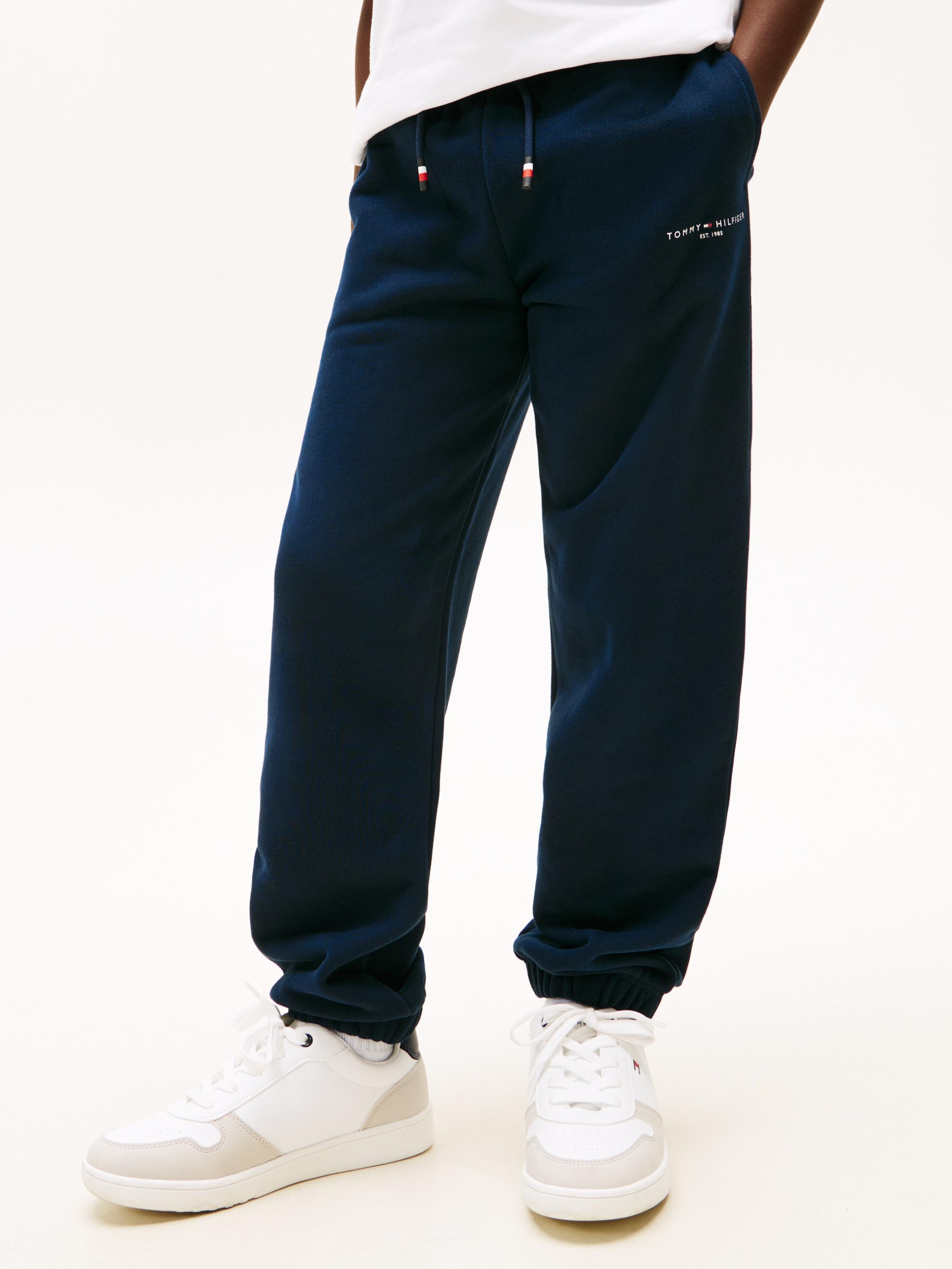 Jogginghose TOMMY HILFIGER "MINI CORP SWEATPANTS", Jungen, Gr. 5 (110), N-Gr, schwarz night navy, Sweatware, Obermaterial: 80% Baumwolle, 20% Polyester, unifarben, regular fit lang, Hosen Jogginghose, Kinder bis 16 Jahre