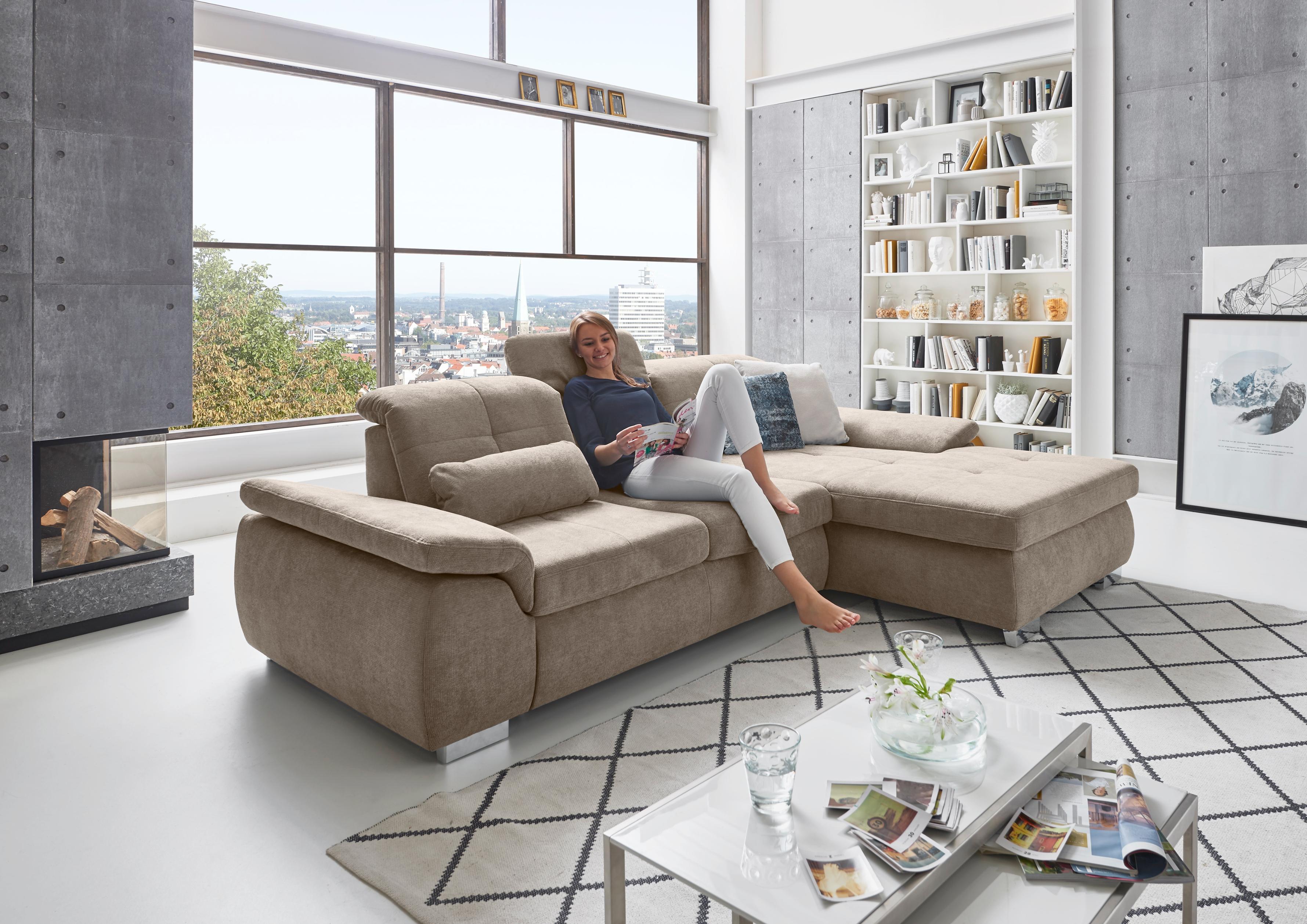 Ecksofa DIE PLANBAR "MP-IN16037 L-Form mit Kaltschaum-Polsterung", braun (mandel), B:289cm H:85cm T:195cm, 100% Polyester, Sofas, Ecksofa, mit Sitztiefenverstellung & Zierkissen