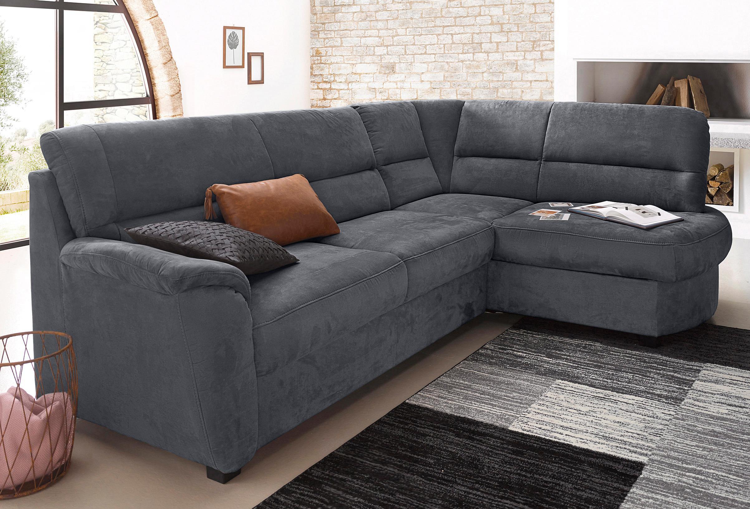 Ecksofa SIT & MORE "Pandora L-Form", grau (dunkelgrau), B:251cm H:91cm T:176cm, Luxus-Microfaser ALTARA NUBUCK (100% Polyester);Luxus-Microfaser ALTARA NUBUCK (100% Polyester);Luxus-Microfaser (100% Polyester), Sofas, Ecksofa, wahlweise mit Bettfunktion und Bettkasten